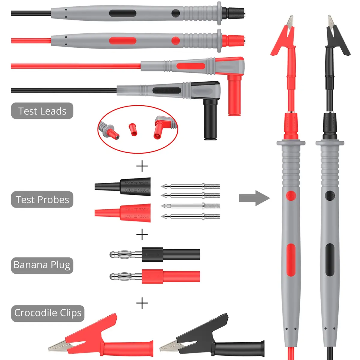 Proster Multi Test Leads Kit - Electrical Multimeter Test Lead Probes | CAT III 1000V, 20A, 3ft Silicon Leads - view 7