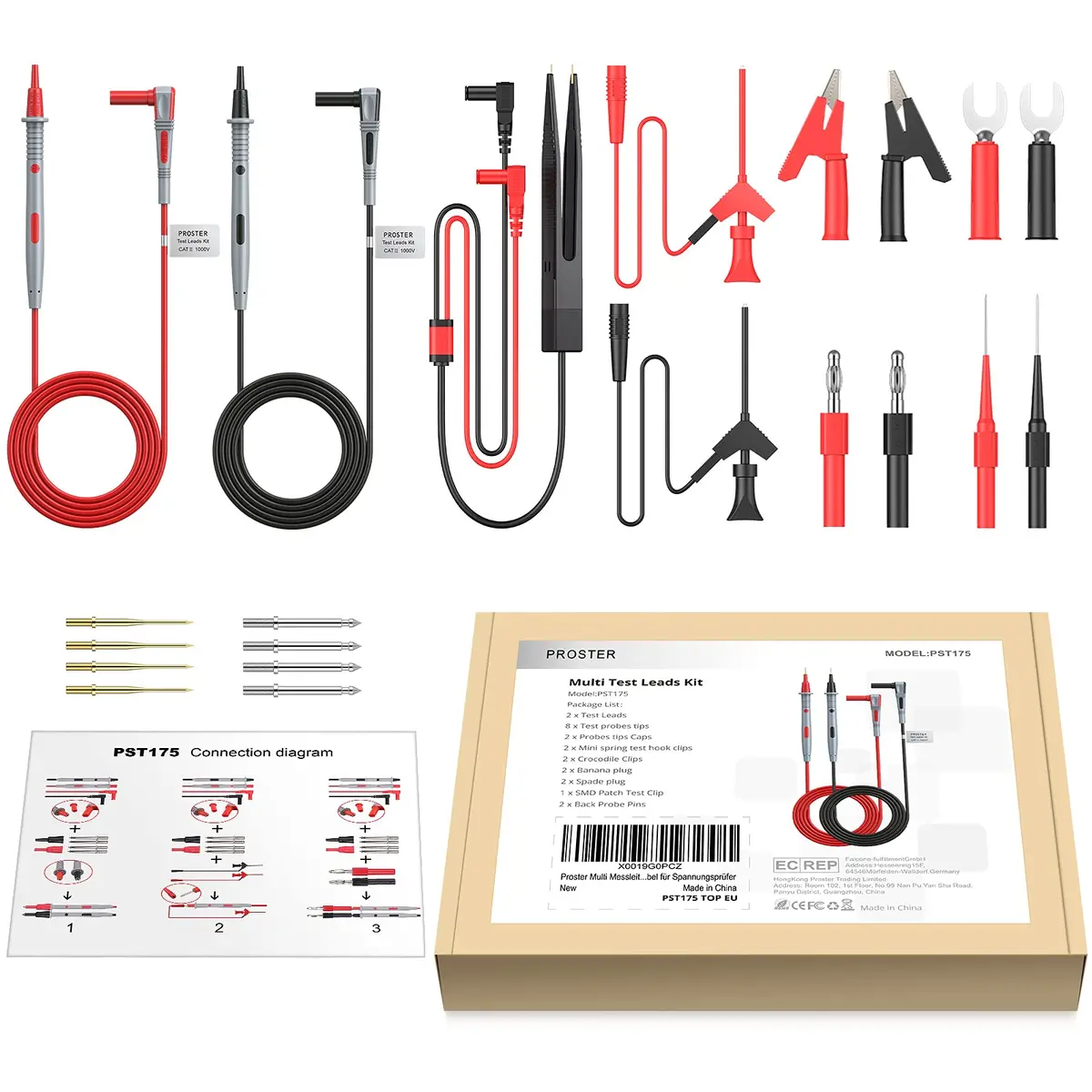 Proster Multi Test Leads Kit - Electrical Multimeter Test Lead Probes | CAT III 1000V, 20A, 3ft Silicon Leads - view 9