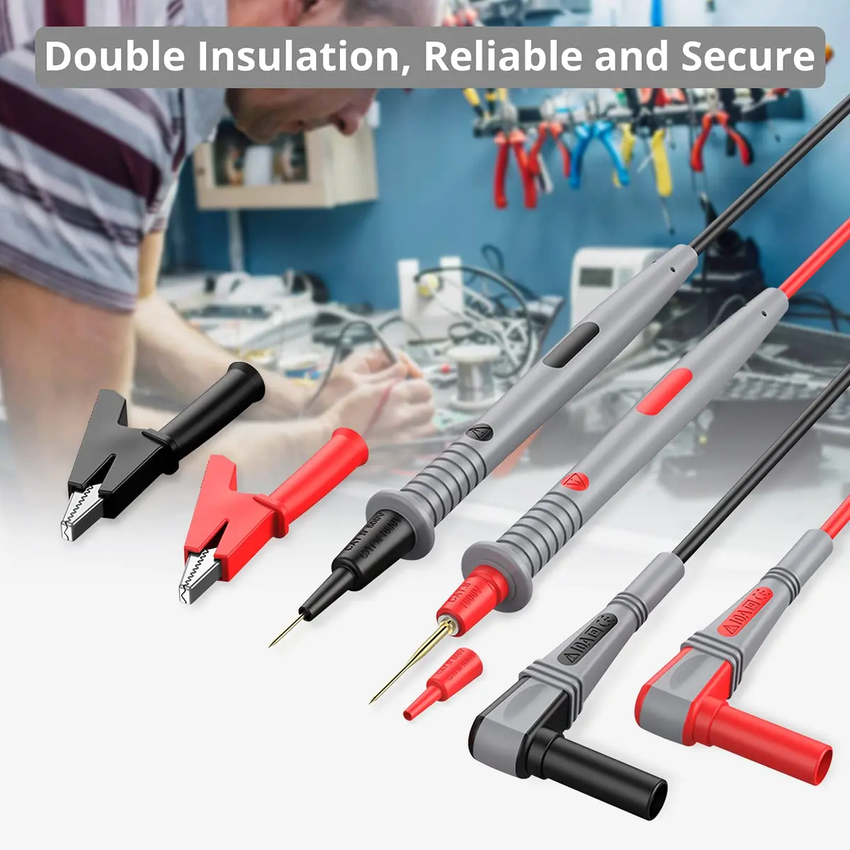 Proster Multi Test Leads Kit - Electrical Multimeter Test Lead Probes | CAT III 1000V, 20A, 3ft Silicon Leads - view 3