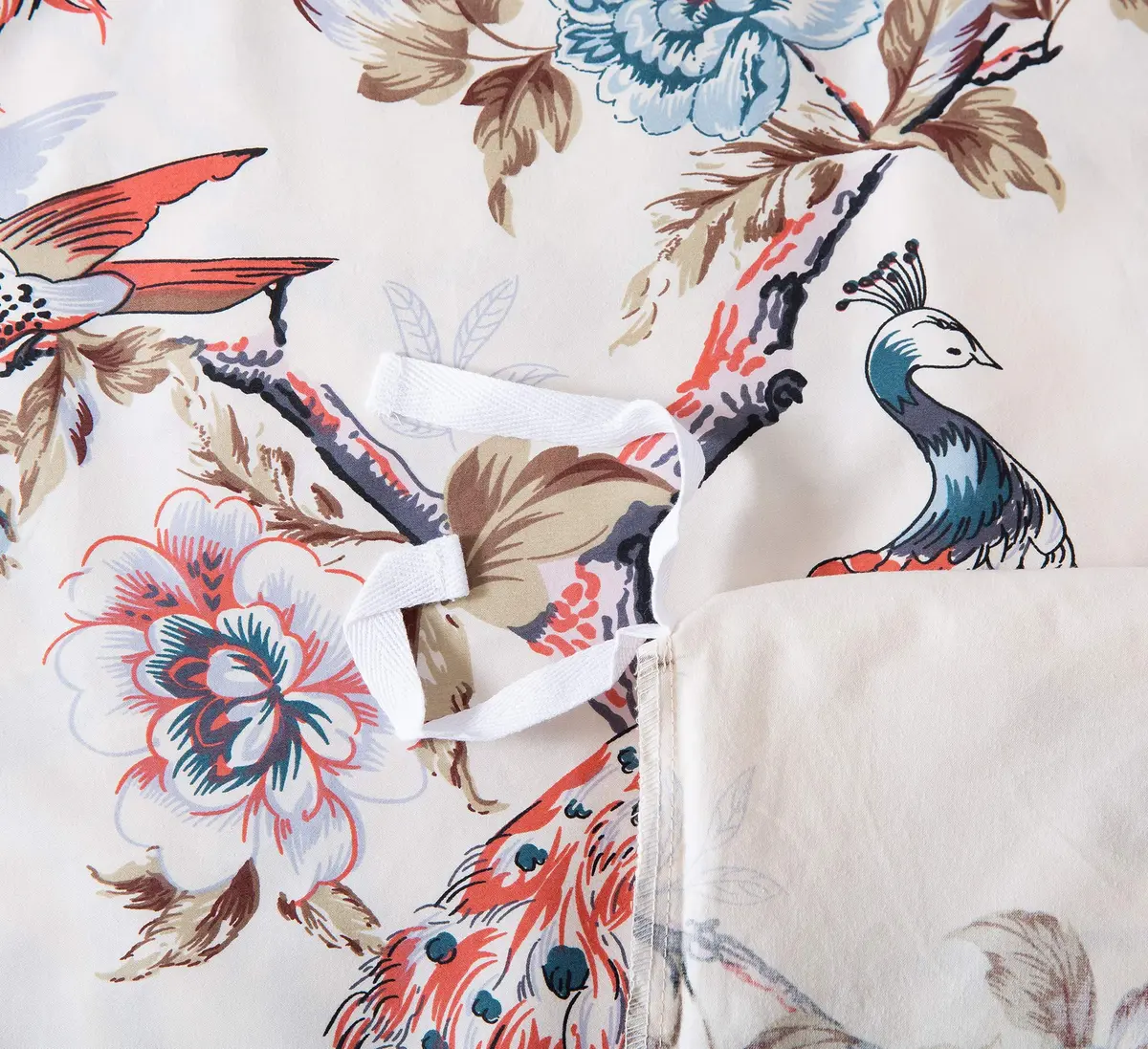 Eikei Oriental Garden Majestic Peacock Bird Floral Duvet Cover Twin | Chinoiserie Chic Asian Style - view 4