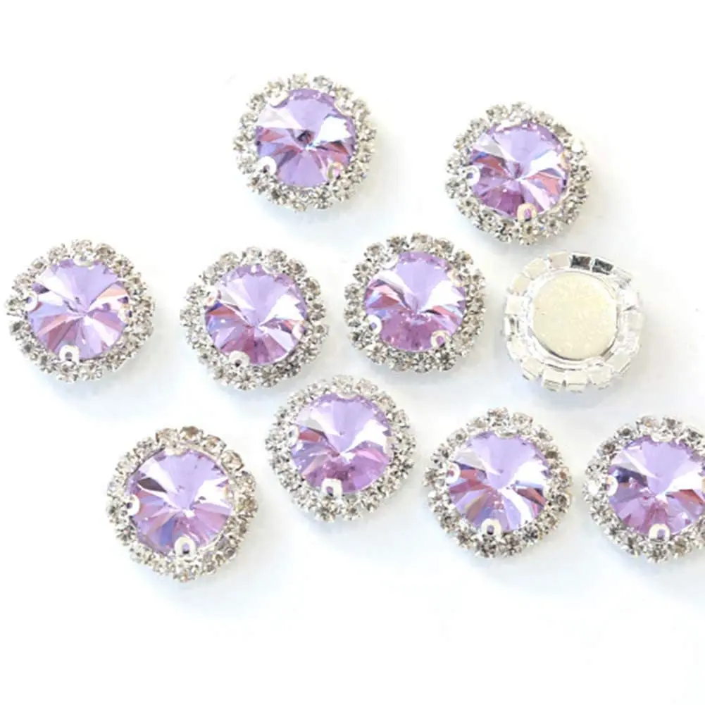 Jyukan Light Purple Sew On Crystals 20pcs | 14mm Flat Back Rhinestones for Clothing & Wedding - main product image