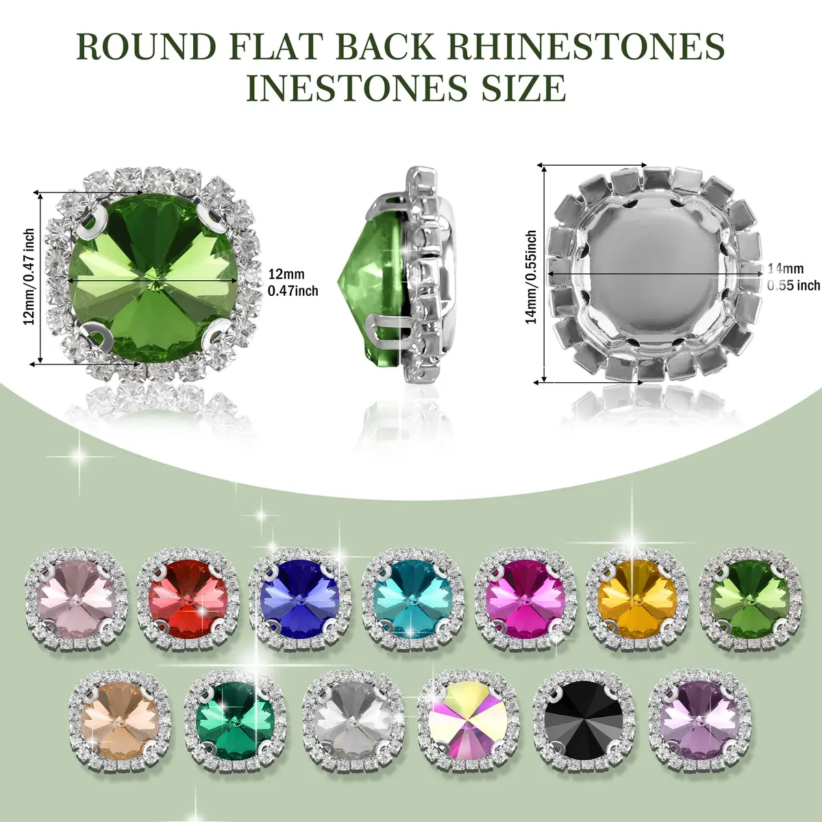 Jyukan Light Purple Sew On Crystals 20pcs | 14mm Flat Back Rhinestones for Clothing & Wedding - view 2
