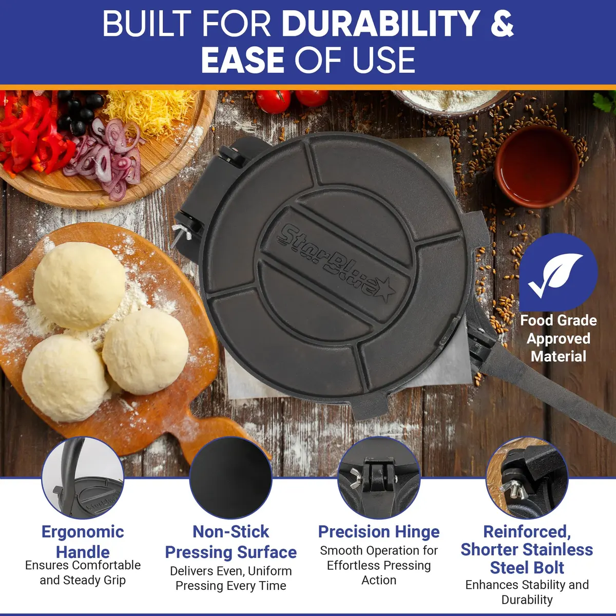 StarBlue 10 Inch Cast Iron Tortilla Press | 2.27 kg (5 lb) with 100 Oil Papers - view 2