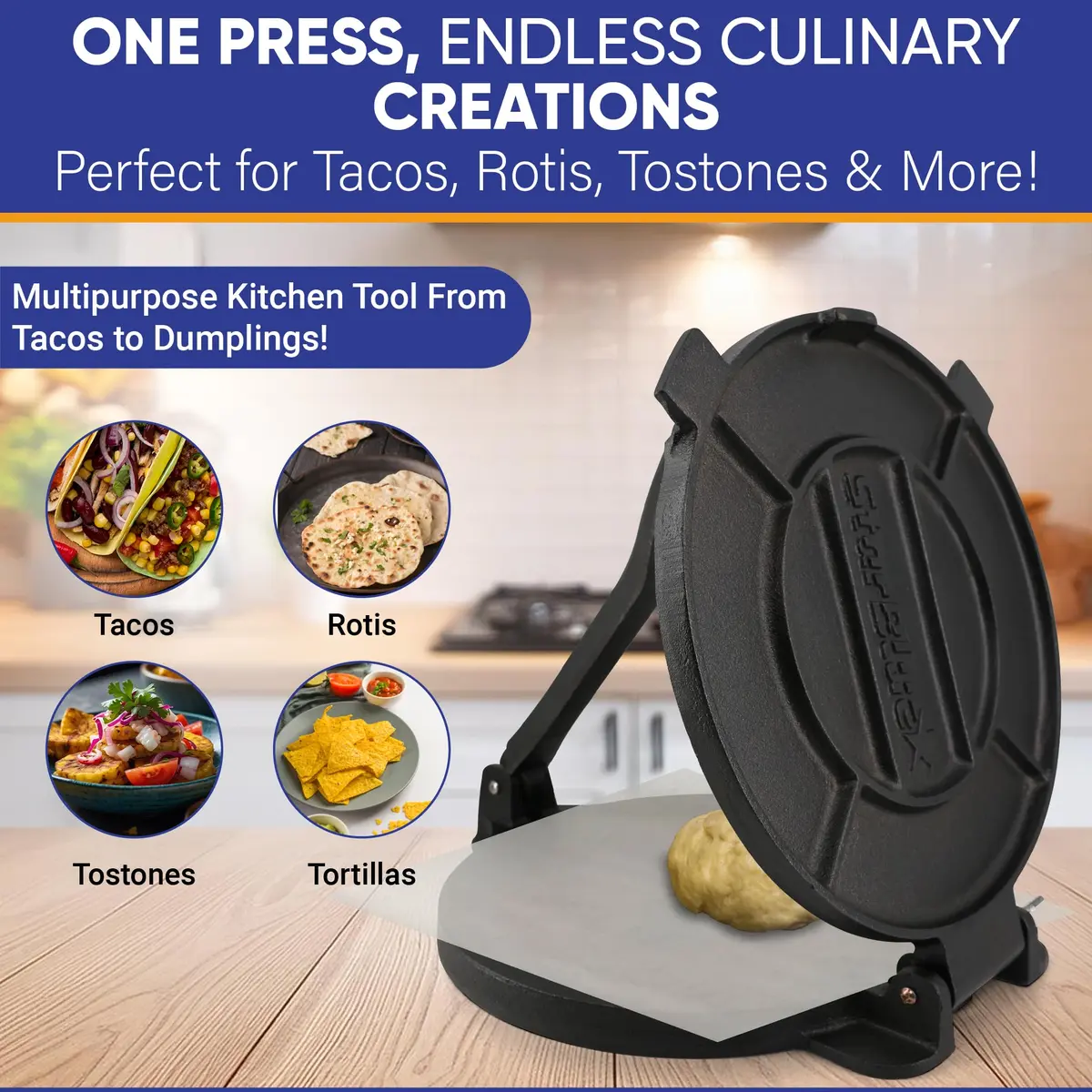 StarBlue 10 Inch Cast Iron Tortilla Press | 2.27 kg (5 lb) with 100 Oil Papers - view 3