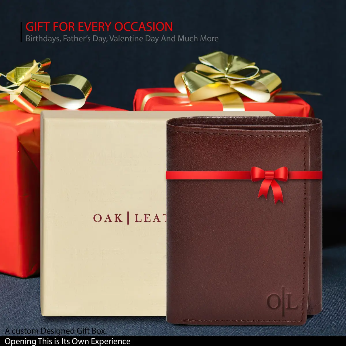 Oak Leathers Leather Mens Trifold Wallet RFID Blocking Slim with ID Window, Gift Box - view 6