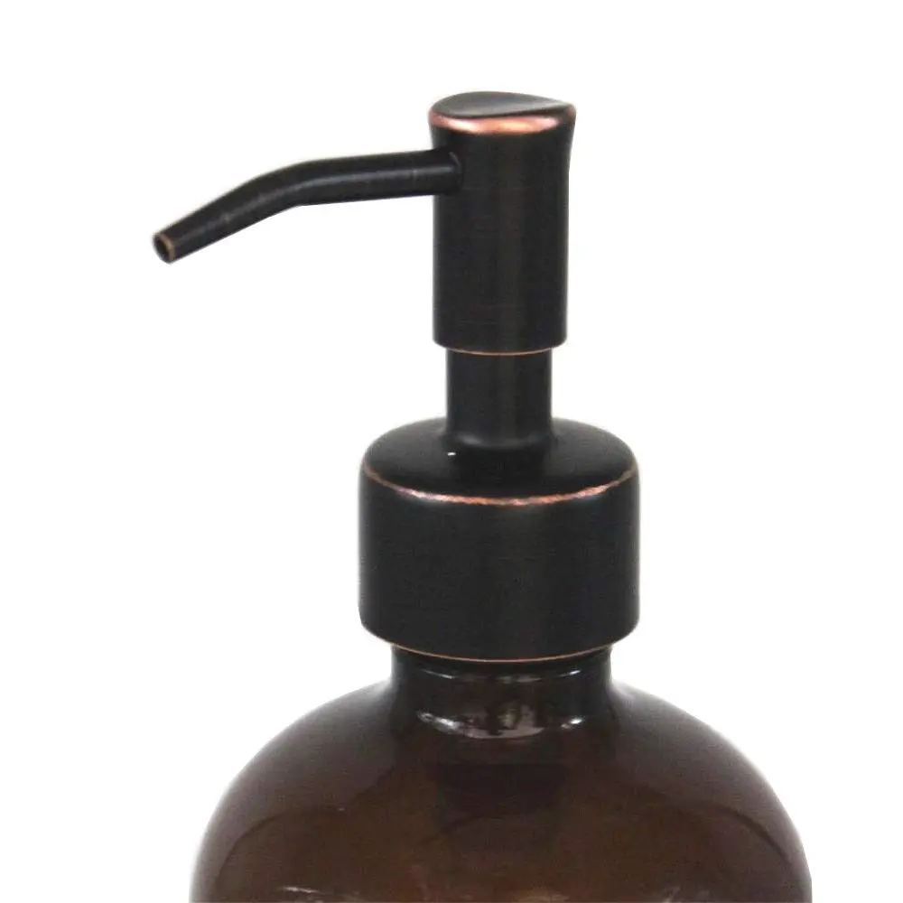 CHBJDAN 2 Pack Amber Glass Soap Dispenser with Oil Rubbed Bronze Pump, 16oz (473ml) Boston Round Bottles | Vintage Style for Home, Kitchen & Bath - view 2