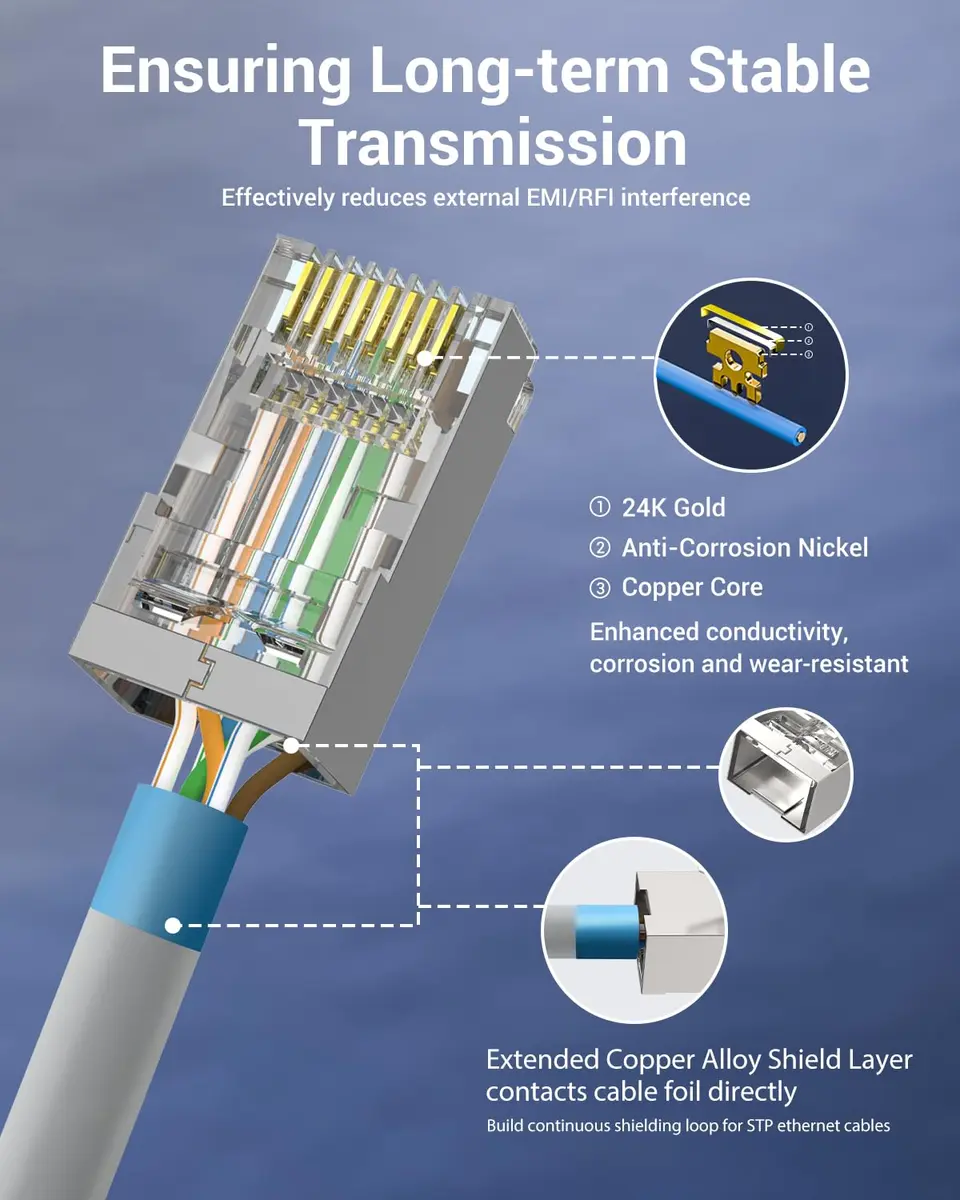 VCE Cat6 Shielded RJ45 Connectors (50-Pack) | 10 Gbps Speed, UL Listed, Pass-Through Design - view 2