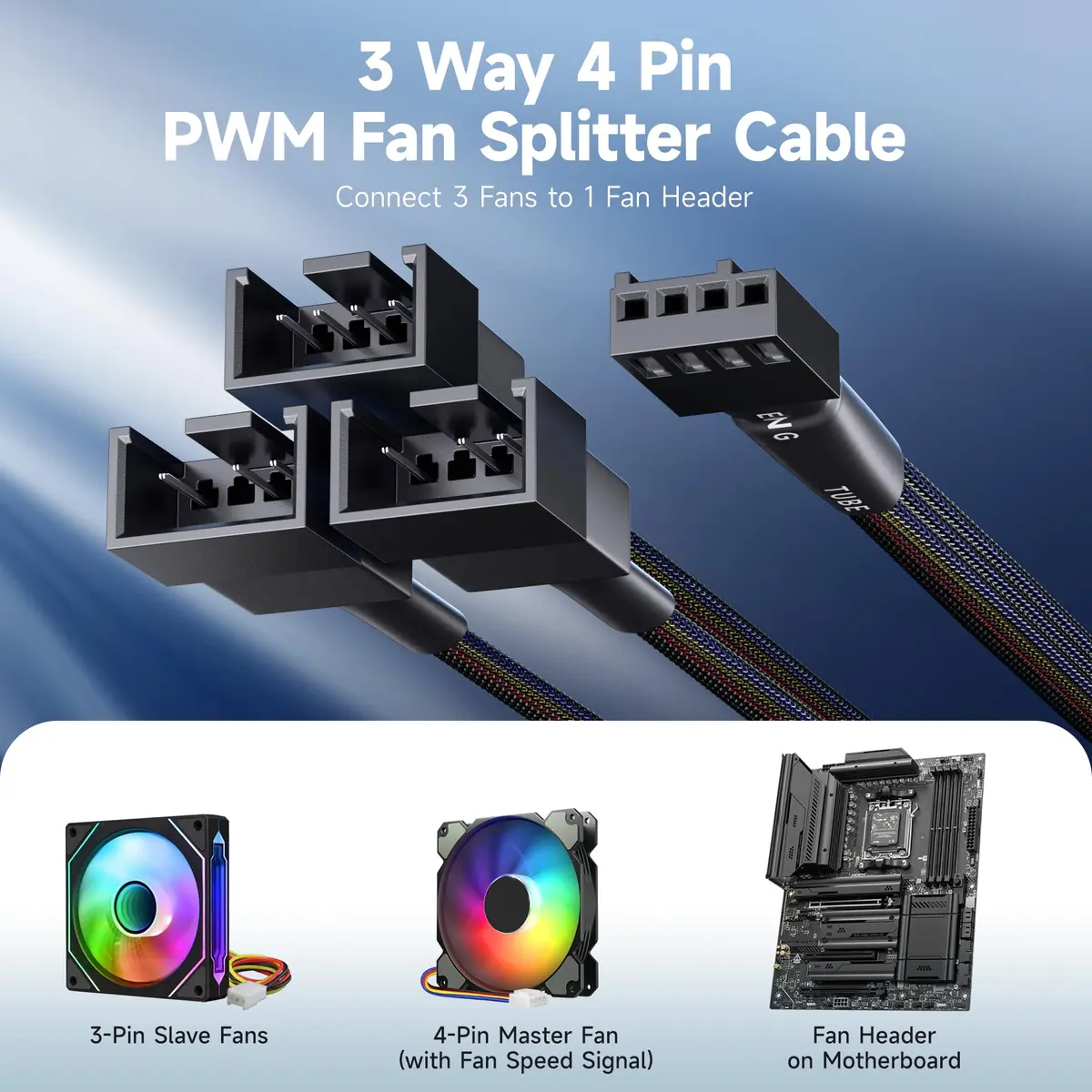 Cable Matters 2-Pack 3 Way 4-Pin PWM Fan Splitter Cable 12 inches | Expand PC Cooling - view 2