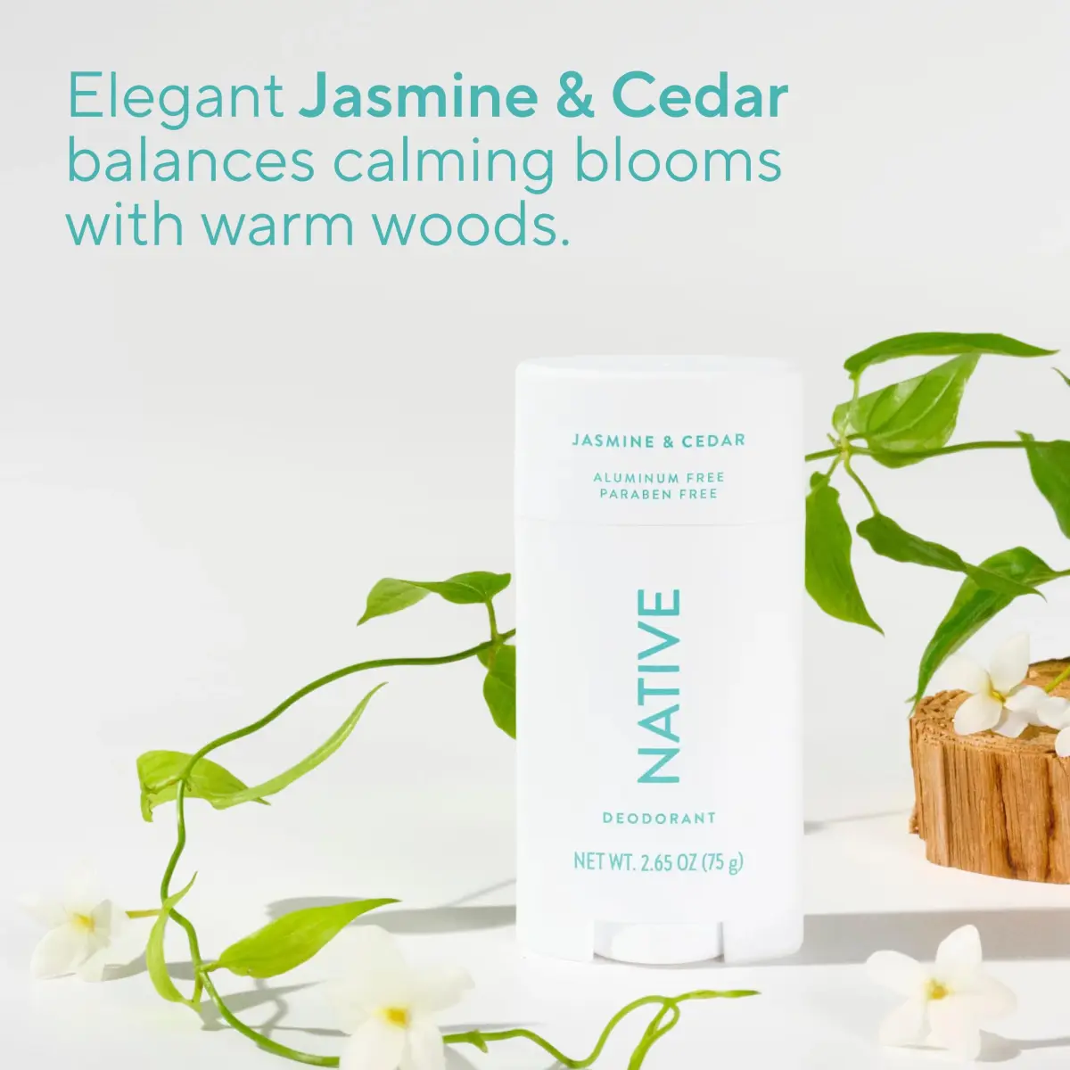 Native Jasmine & Cedar Natural Deodorant Stick 77g (2.65oz) | 72-Hour Odor Control - view 4