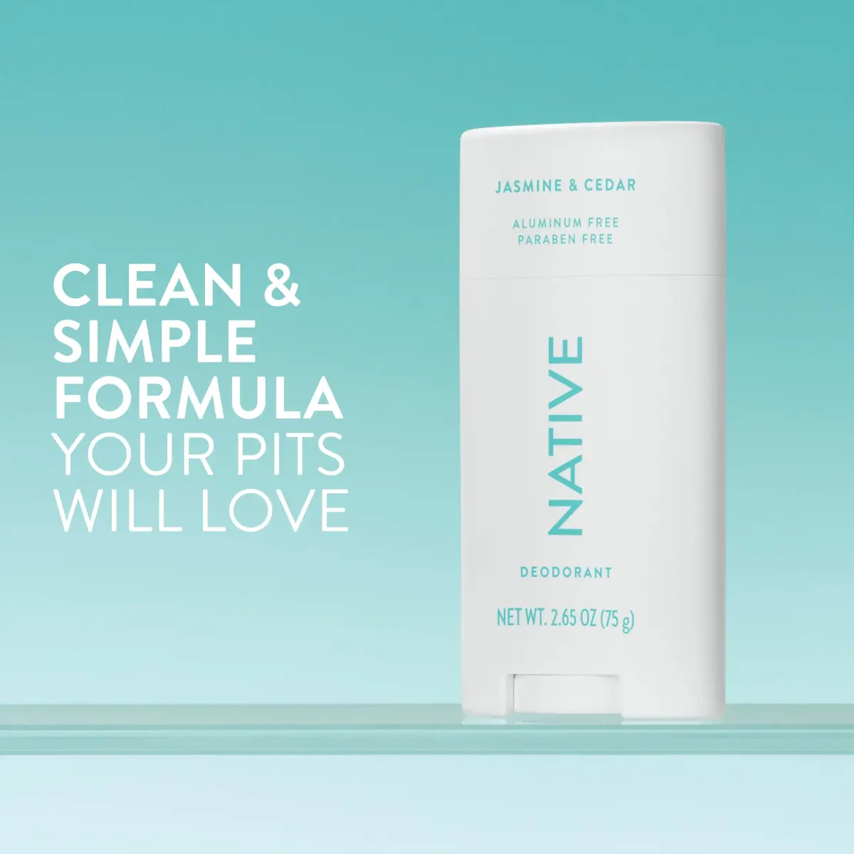 Native Jasmine & Cedar Natural Deodorant Stick 77g (2.65oz) | 72-Hour Odor Control - view 2