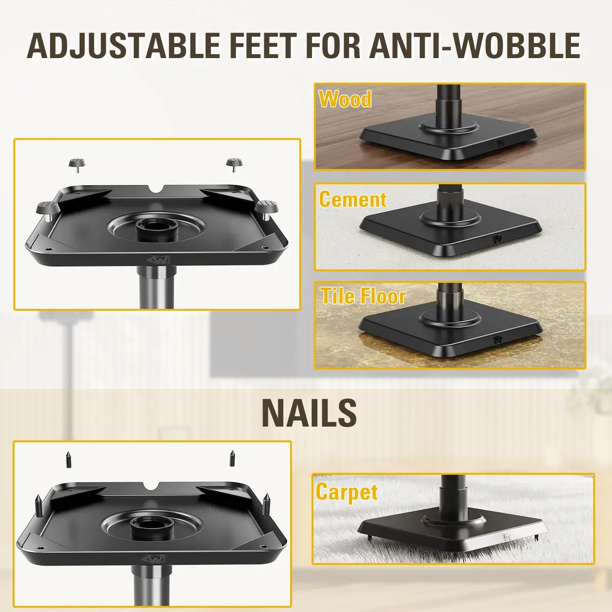 Mounting Dream Height Adjustable Speaker Stands for Bookshelf Speakers | 102cm (40") Max Height, 5kg (11lb) Capacity, Set of 2 - view 5