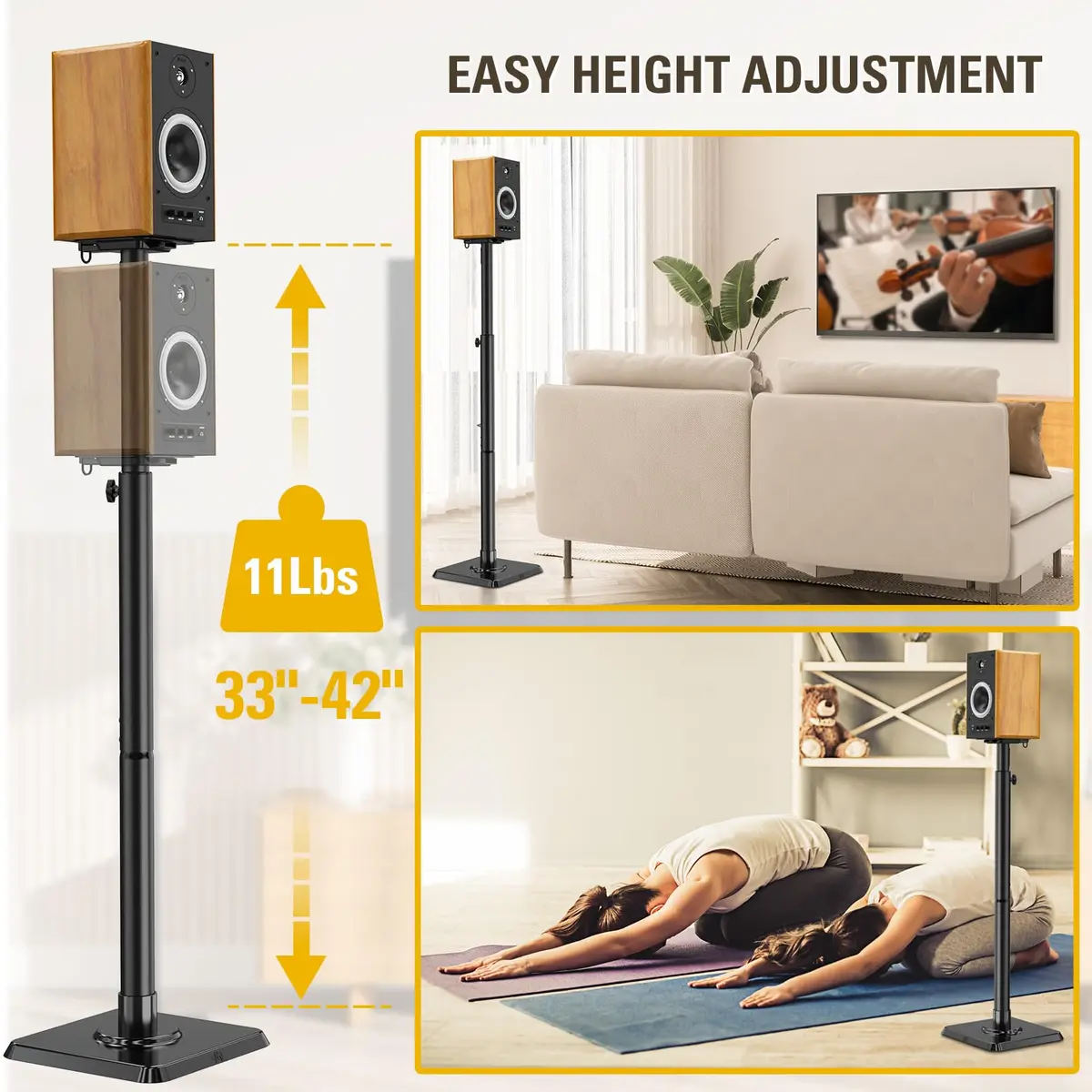 Mounting Dream Height Adjustable Speaker Stands for Bookshelf Speakers | 102cm (40") Max Height, 5kg (11lb) Capacity, Set of 2 - view 2