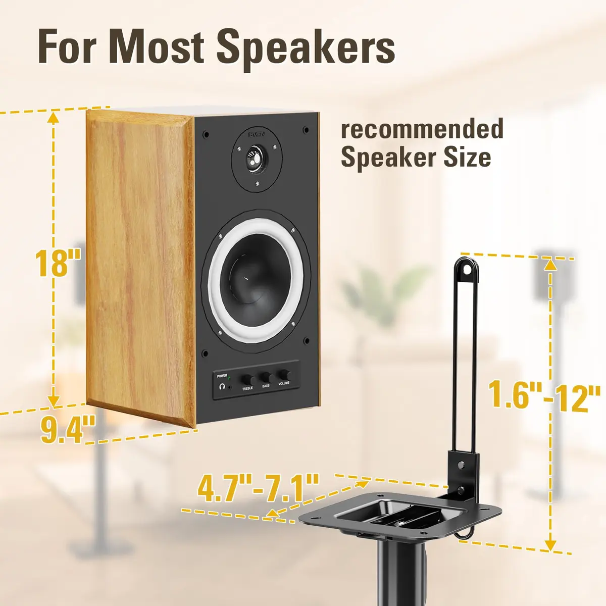 Mounting Dream Height Adjustable Speaker Stands for Bookshelf Speakers | 102cm (40") Max Height, 5kg (11lb) Capacity, Set of 2 - view 3