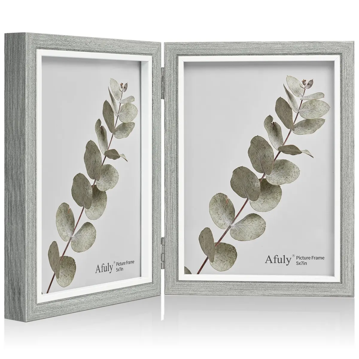 Afuly 5x7 Double Picture Frame Grey | Elegant Wall & Tabletop Decor (70-120c) - main product image