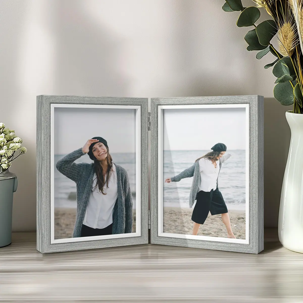 Afuly 5x7 Double Picture Frame Grey | Elegant Wall & Tabletop Decor (70-120c) - view 5