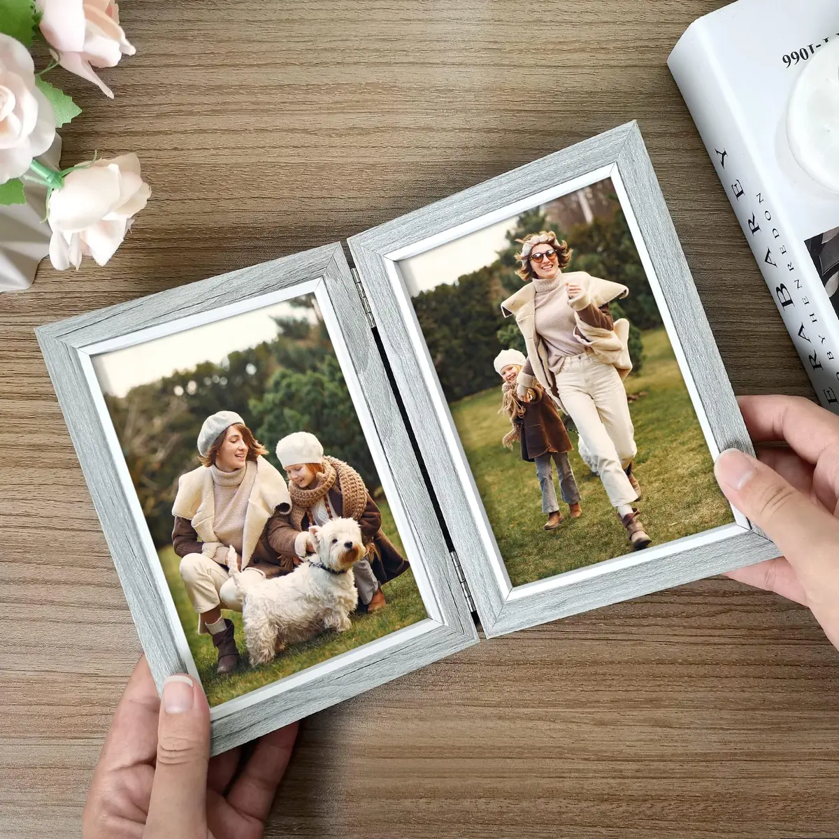 Afuly 5x7 Double Picture Frame Grey | Elegant Wall & Tabletop Decor (70-120c) - view 8