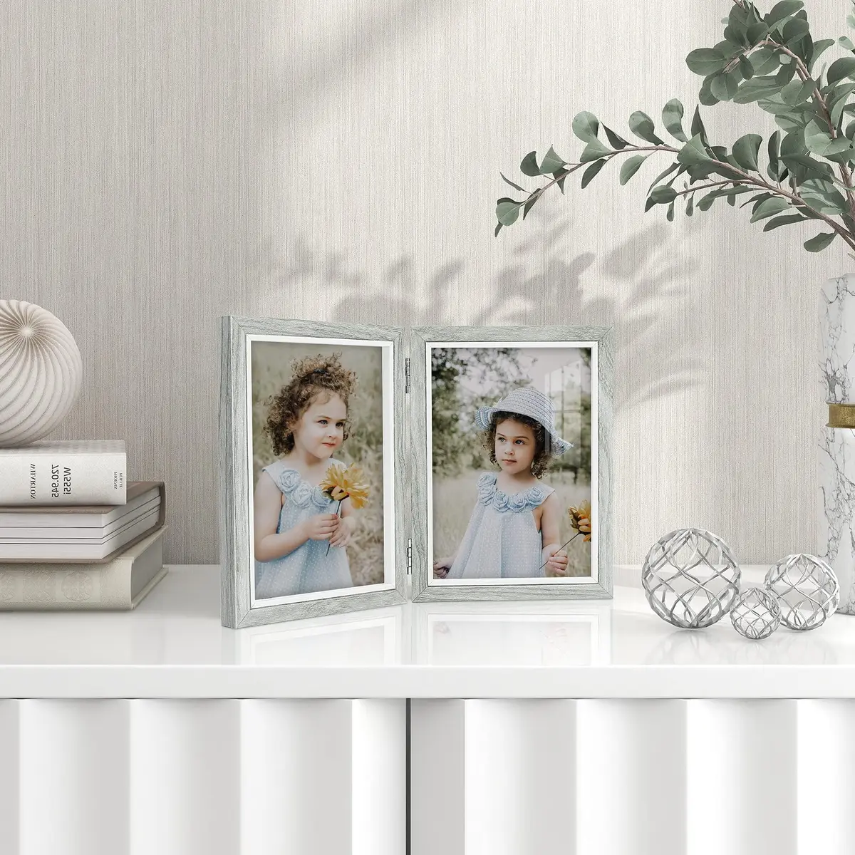 Afuly 5x7 Double Picture Frame Grey | Elegant Wall & Tabletop Decor (70-120c) - view 9