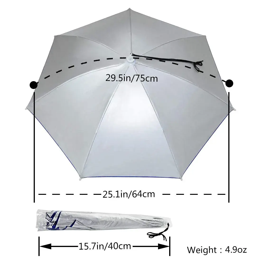 NEW-Vi Umbrella Hat Silver 65 cm (25.1 inches) | Hands-Free Sunshade for Outdoor Activities - view 5