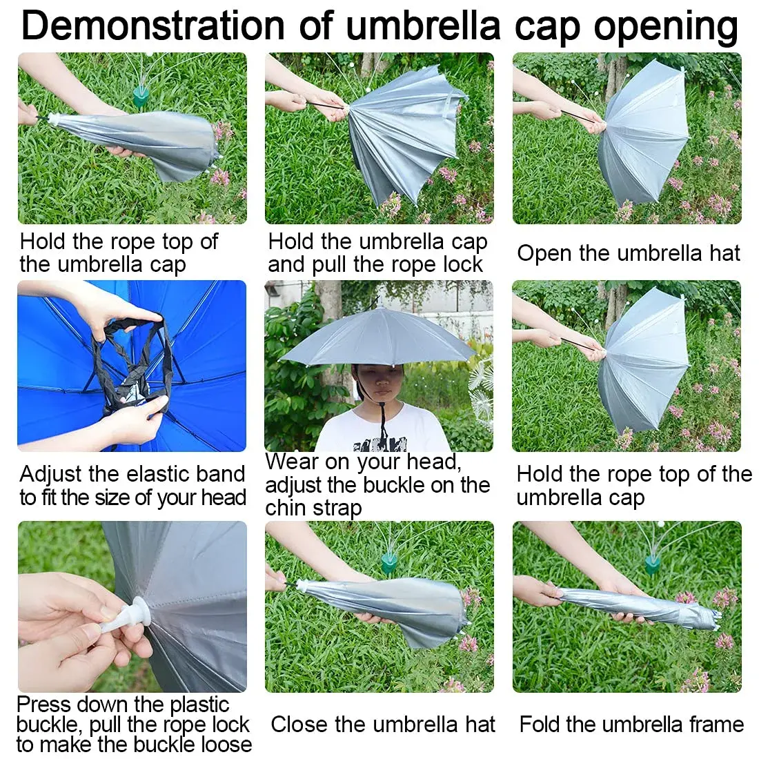 NEW-Vi Umbrella Hat Silver 65 cm (25.1 inches) | Hands-Free Sunshade for Outdoor Activities - view 3