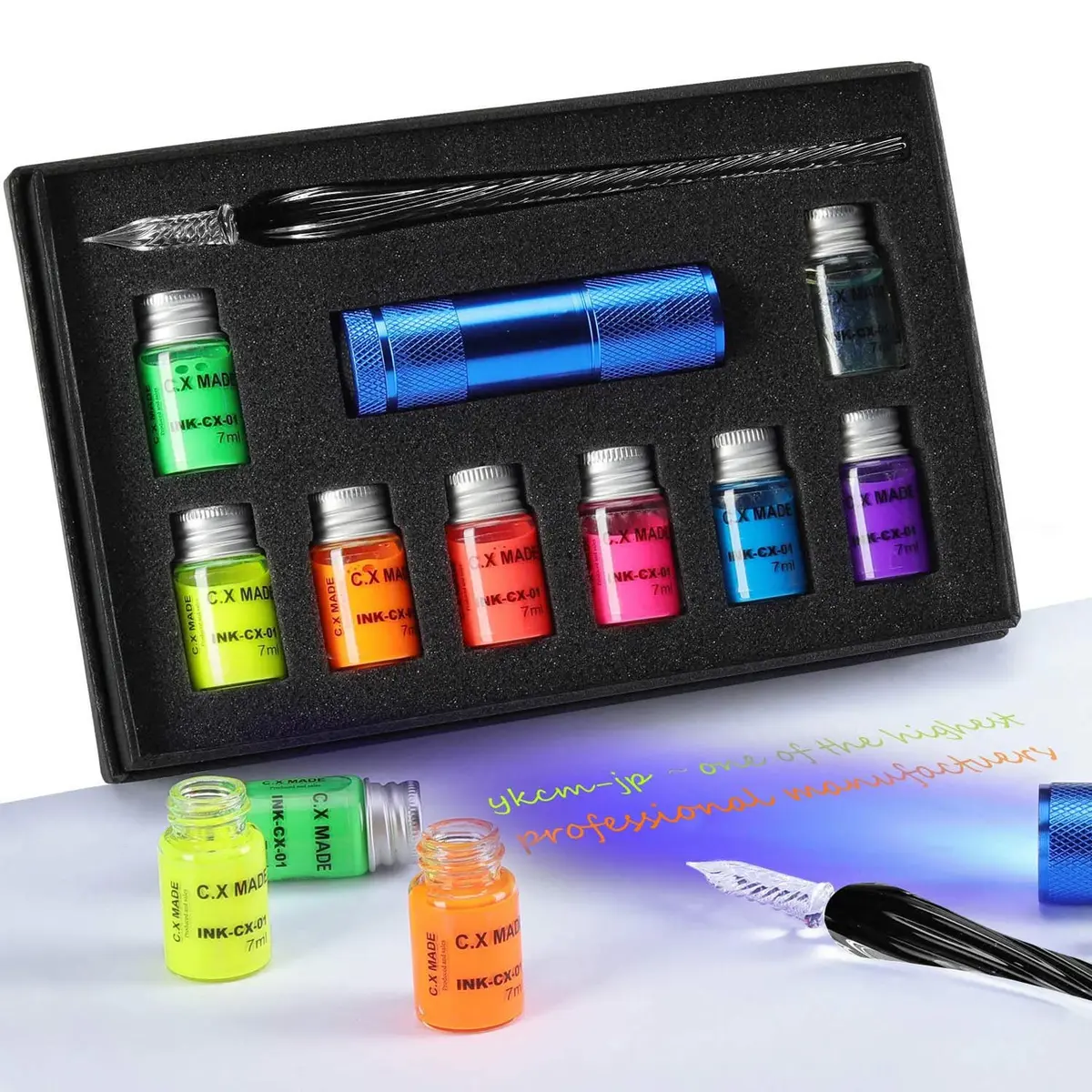 ESSSHOP Glass Dipped Pen Calligraphy Set with 7 Colorful & Invisible Inks | Hand-Crafted Borosilicate Glass - main product image