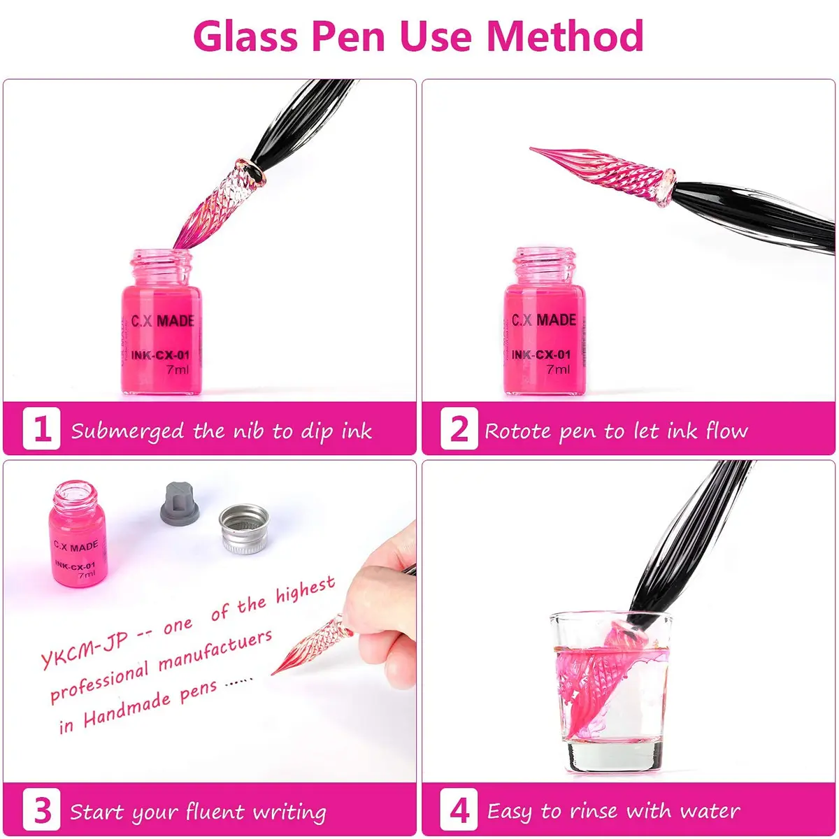 ESSSHOP Glass Dipped Pen Calligraphy Set with 7 Colorful & Invisible Inks | Hand-Crafted Borosilicate Glass - view 8