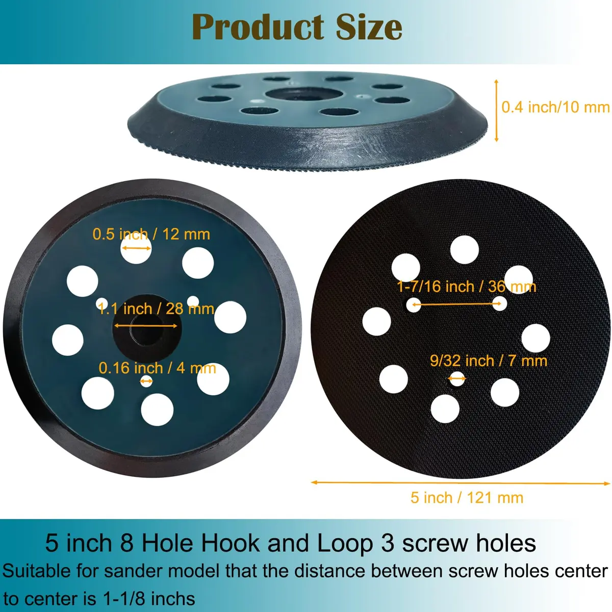 SINYUM 5 Inch Dia 8 Hole Hook and Loop Sanding Pad | Compatible with Makita & Hitachi Sanders - view 2