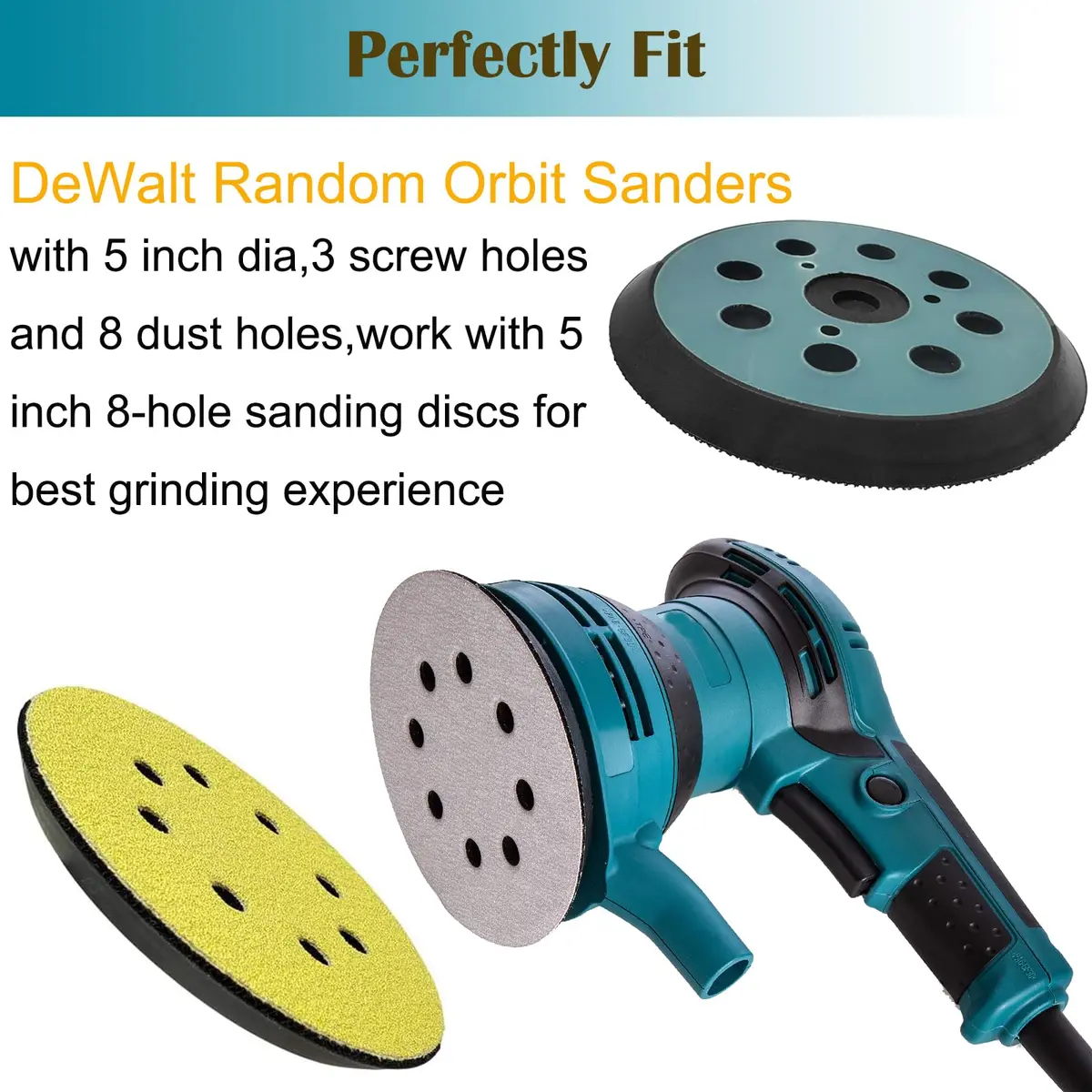 SINYUM 5 Inch Dia 8 Hole Hook and Loop Sanding Pad | Compatible with Makita & Hitachi Sanders - view 4