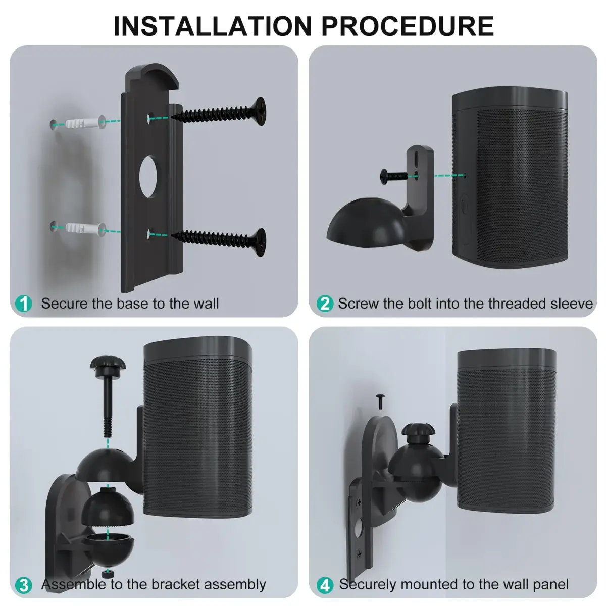 WALI Speaker Wall Mount 5 Pack Black | Adjustable Swivel Tilt Angle for Bookshelf Satellite Speakers, Holds up to 3.5kg (7.7 Lbs) - view 8