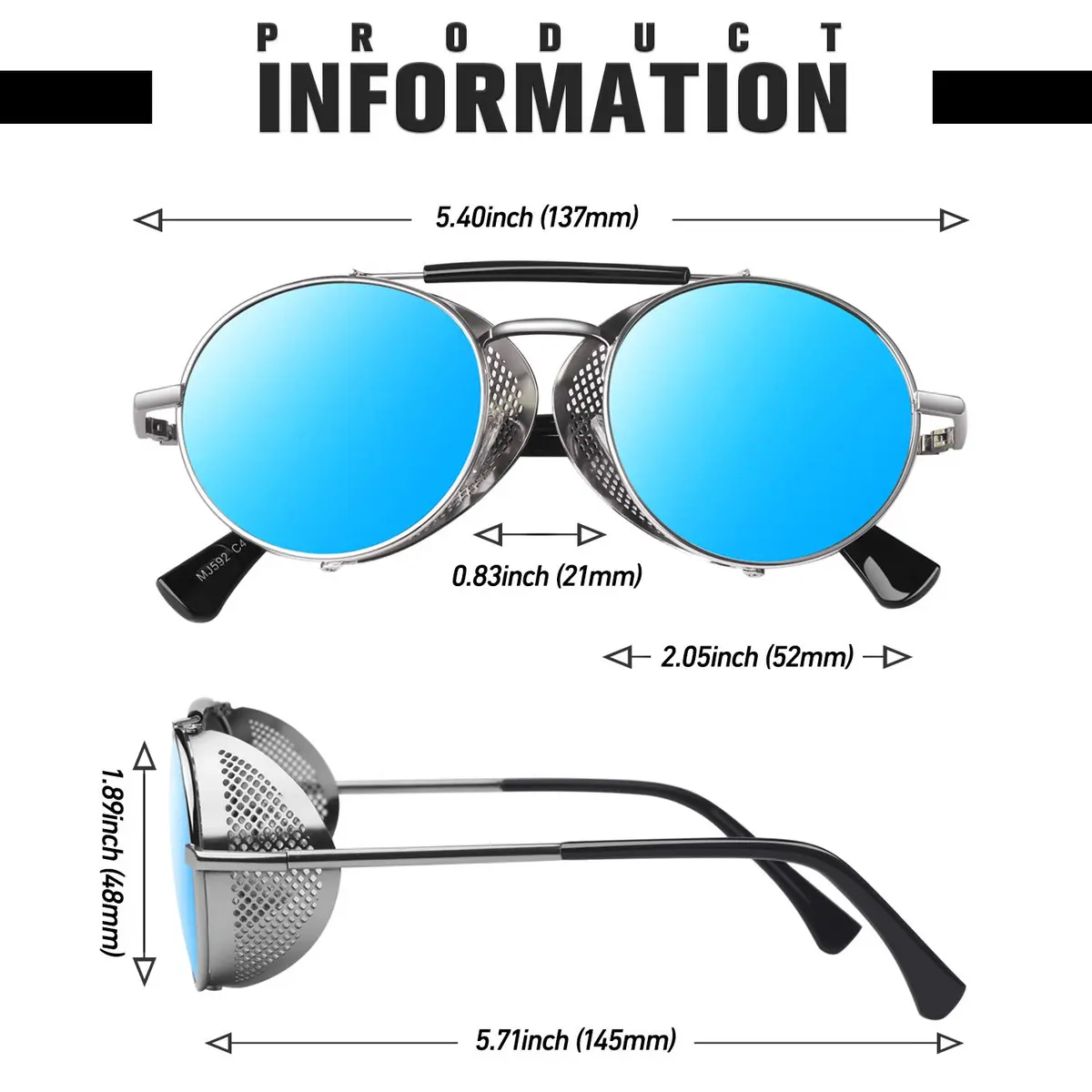 Sunier Round Polarized Steampunk Sunglasses Men Women Side Shield Goggles | 100% UV400 HD Polarized Lens, Unbreakable Metal Frame, Adjustable Fit - view 6