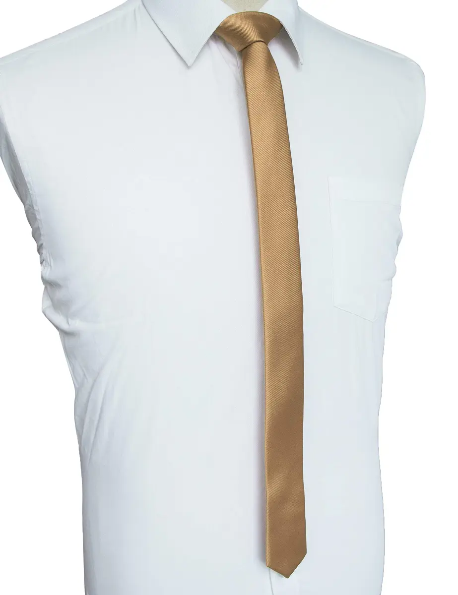 JEMYGINS Champagne Gold Silk Skinny Tie 4cm (1.58") | Business Party Dating Slim Necktie - view 2
