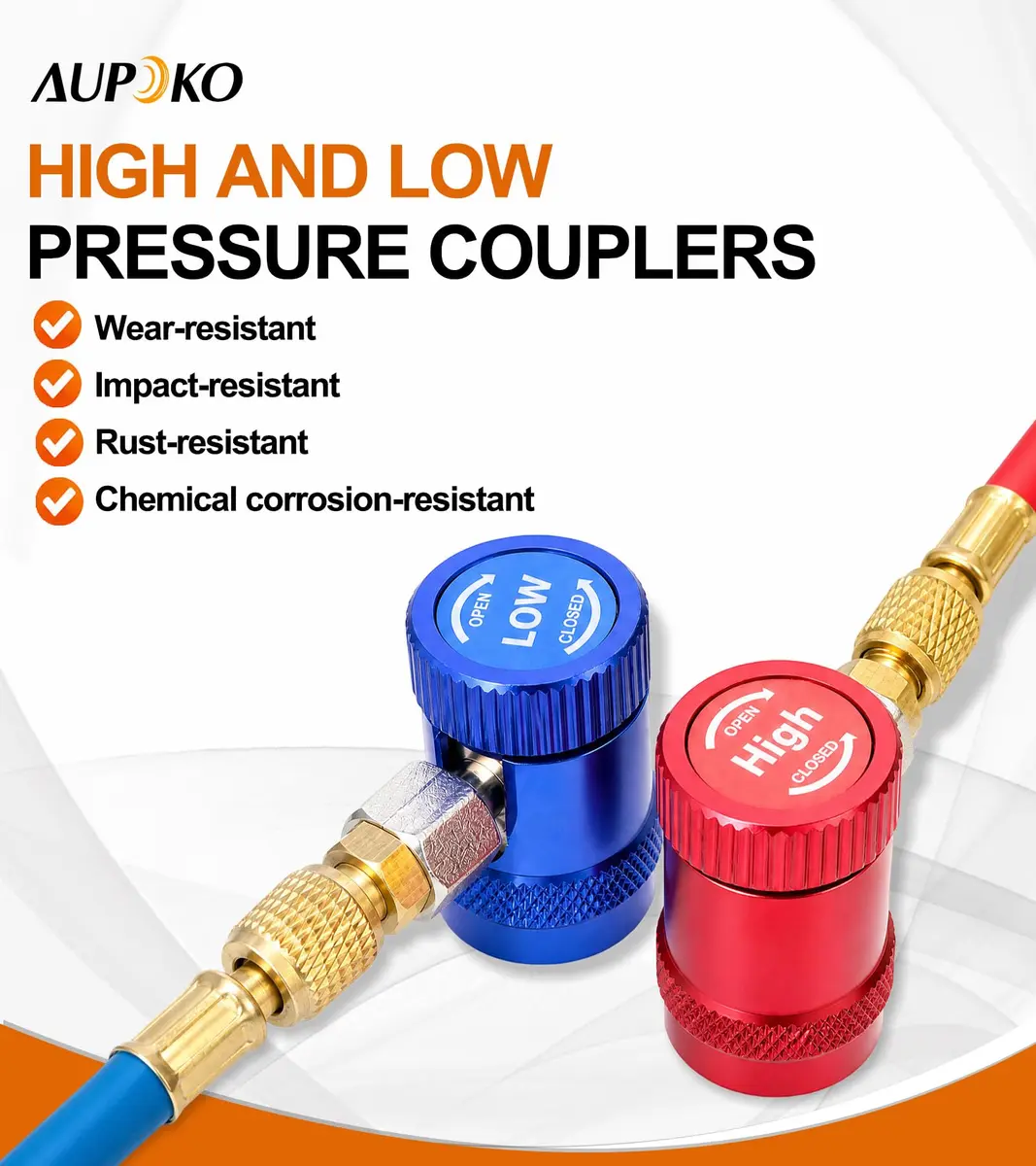Aupoko R1234yf Quick Coupler, Adjustable High & Low Side Adapter, 17mm/14mm, Brass & Aluminum Alloy, for Automotive AC Systems - view 5