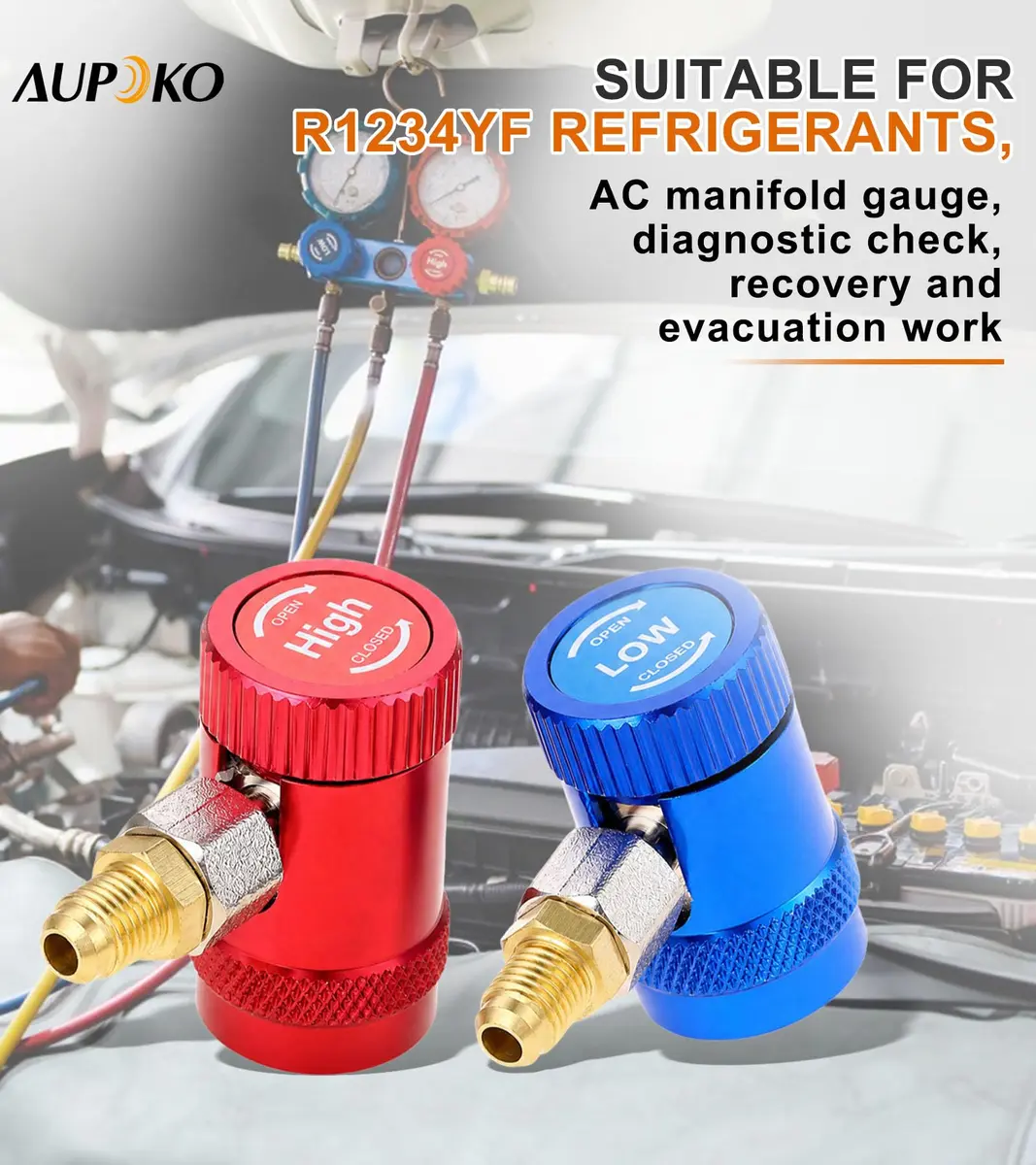 Aupoko R1234yf Quick Coupler, Adjustable High & Low Side Adapter, 17mm/14mm, Brass & Aluminum Alloy, for Automotive AC Systems - view 4