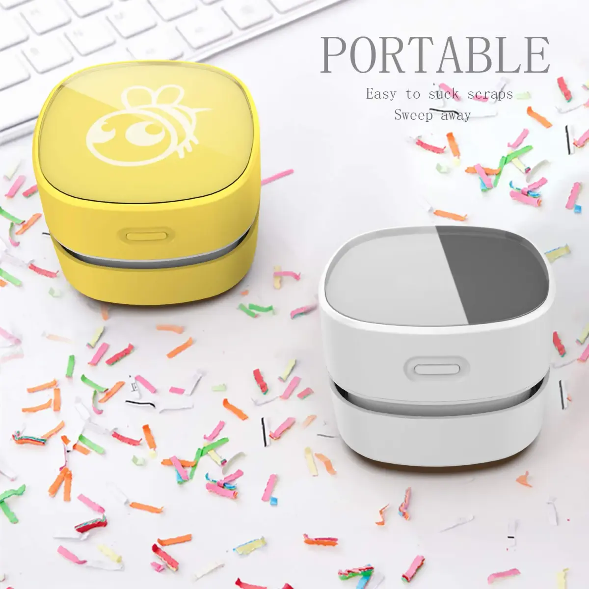 ODISTAR Mini Desktop Vacuum Cleaner White 200ml (6.76 Fl Oz) | Cordless & Portable for Desk Dust - view 3