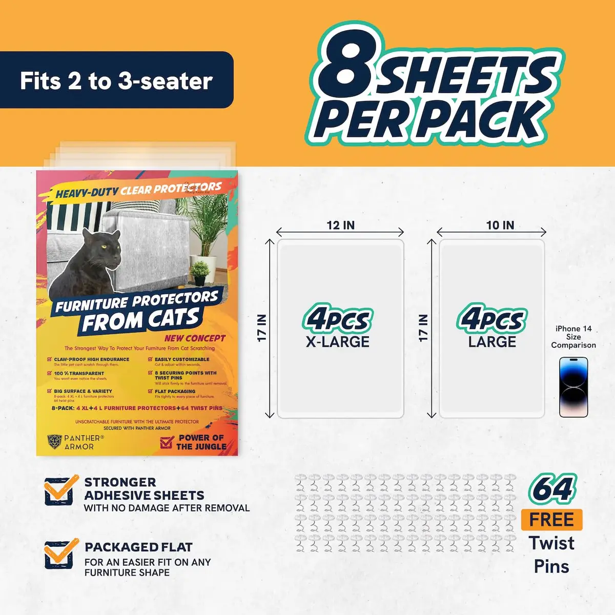 Panther Armor Heavy Duty Anti-Scratch Cat Couch Protector Sheets 8-Pack | Transparent Furniture Shield for Fabric Upholstery - view 7