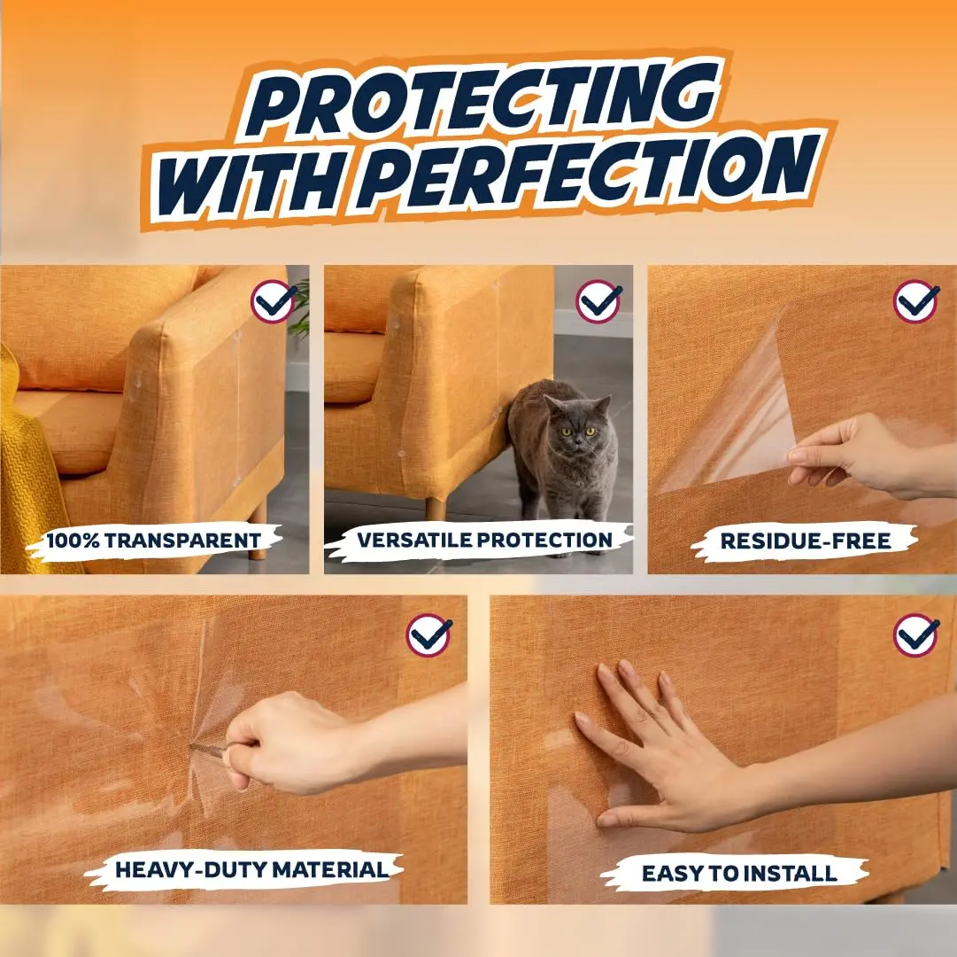 Panther Armor Heavy Duty Anti-Scratch Cat Couch Protector Sheets 8-Pack | Transparent Furniture Shield for Fabric Upholstery - view 4