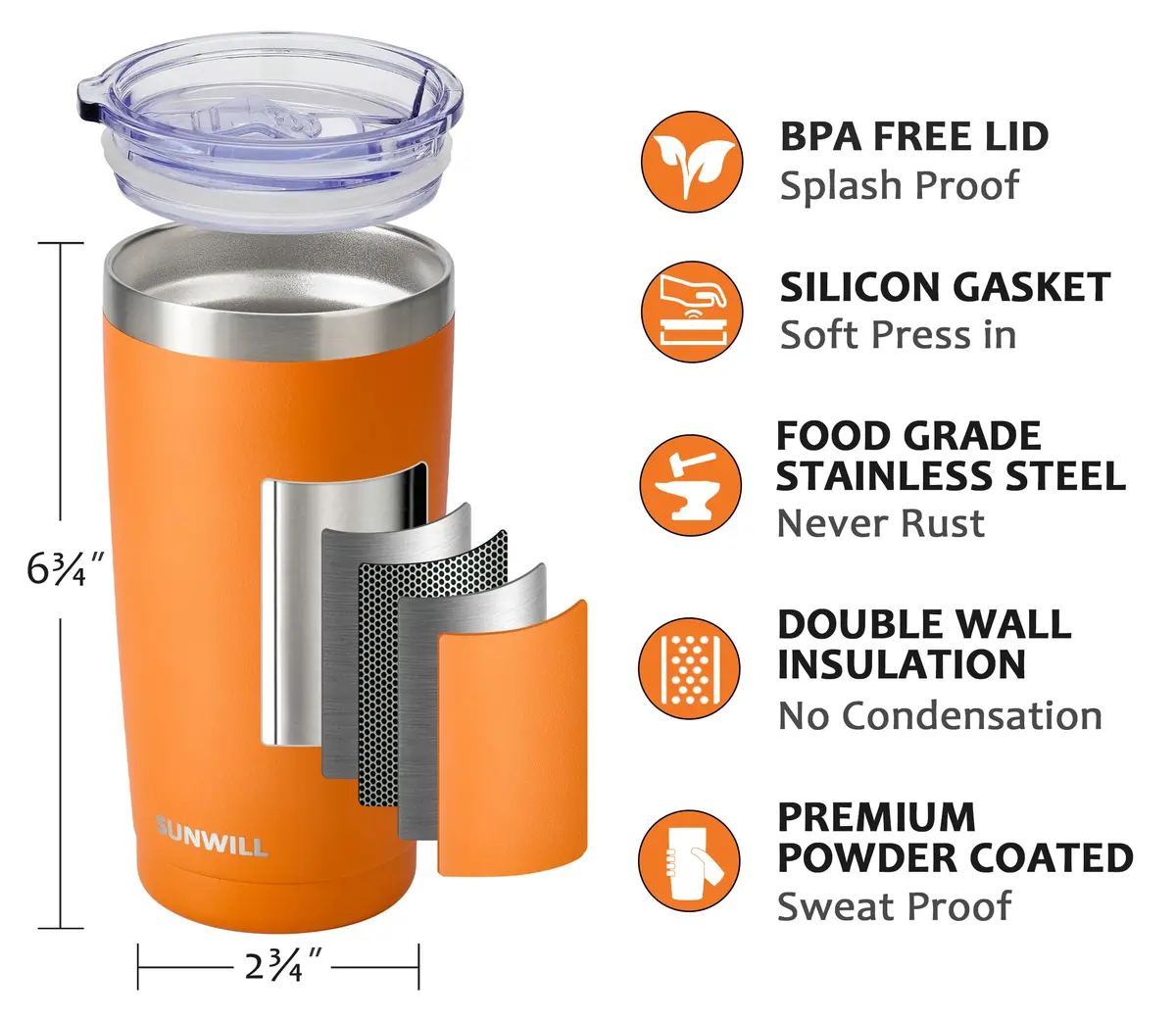 SUNWILL Coffee Tumbler 20 oz Insulated Travel Mug Stainless Steel | Double Wall, Spill Proof, Car Friendly - view 2