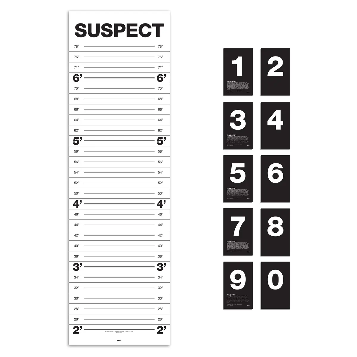 Suck UK Mugshot Height Chart & Party Props Poster with 10 Number Cards | 24 inch (61 cm) Vertical Poster - main product image