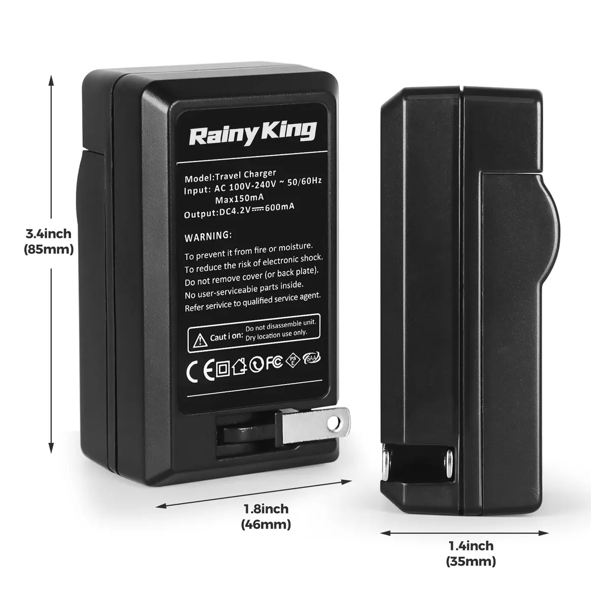 Rainy King NB-11L Battery Charger for Canon PowerShot ELPH 110 HS, 130 HS, 340 HS, 350 HS, A2300, SX400 is, A2400 is, A2500, A3500 is, A4000 is, IXS 240 HS, IXUS 285 HS | Travel Model, LCD Indicator, CE Certified - view 5