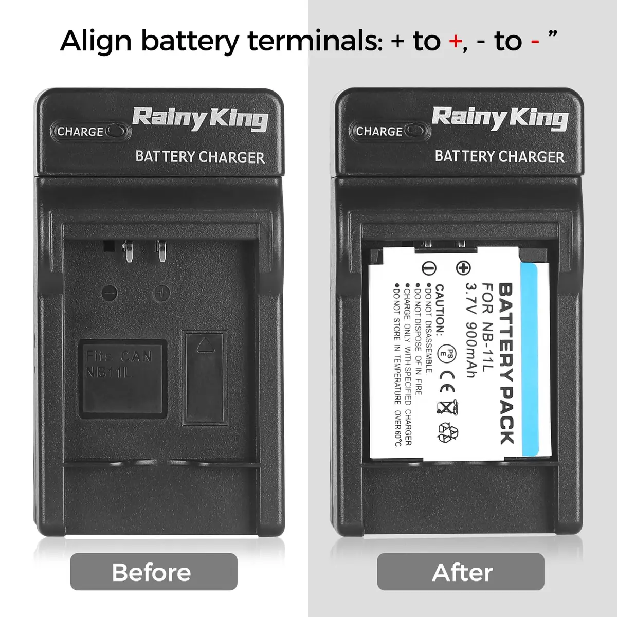 Rainy King NB-11L Battery Charger for Canon PowerShot ELPH 110 HS, 130 HS, 340 HS, 350 HS, A2300, SX400 is, A2400 is, A2500, A3500 is, A4000 is, IXS 240 HS, IXUS 285 HS | Travel Model, LCD Indicator, CE Certified - view 6