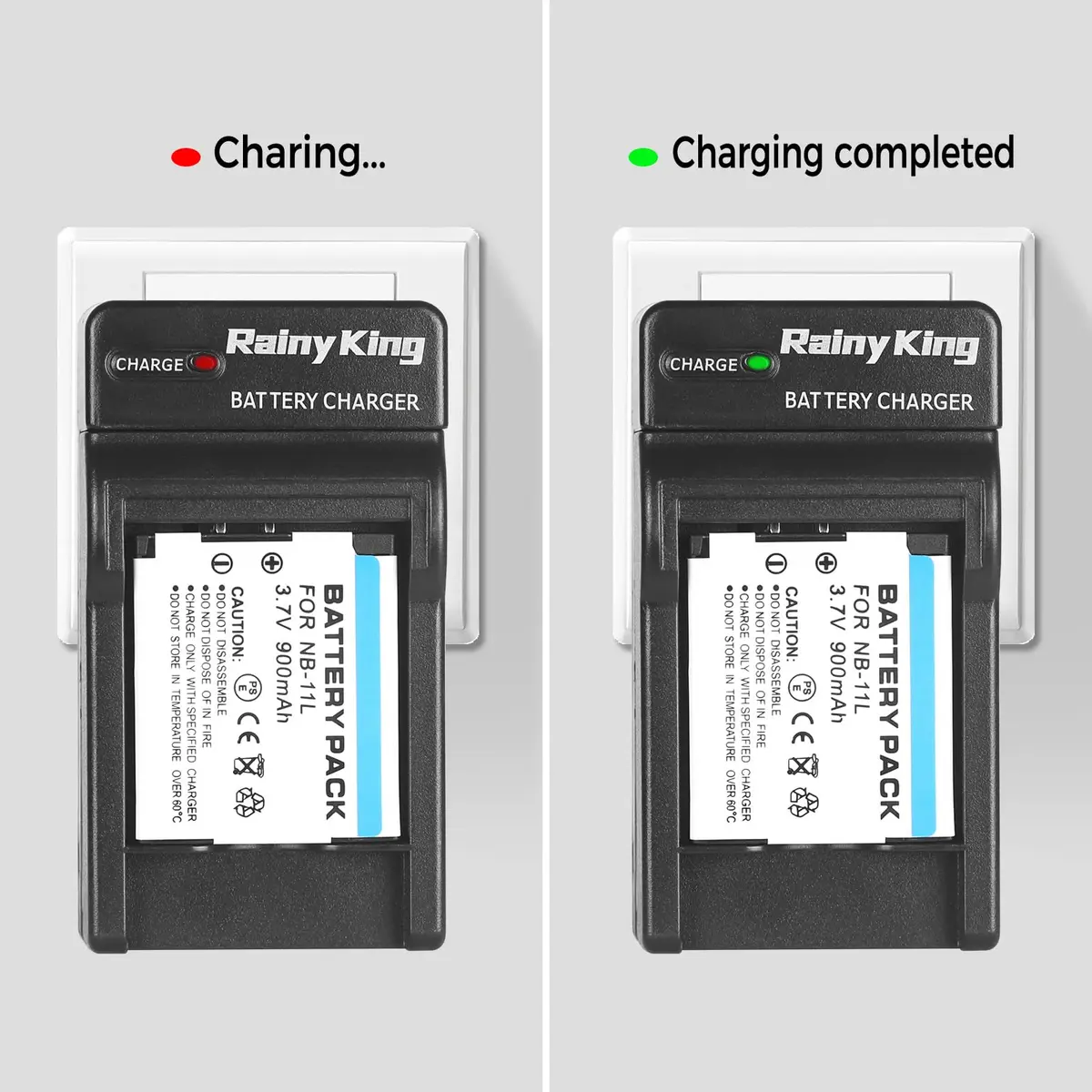 Rainy King NB-11L Battery Charger for Canon PowerShot ELPH 110 HS, 130 HS, 340 HS, 350 HS, A2300, SX400 is, A2400 is, A2500, A3500 is, A4000 is, IXS 240 HS, IXUS 285 HS | Travel Model, LCD Indicator, CE Certified - view 7
