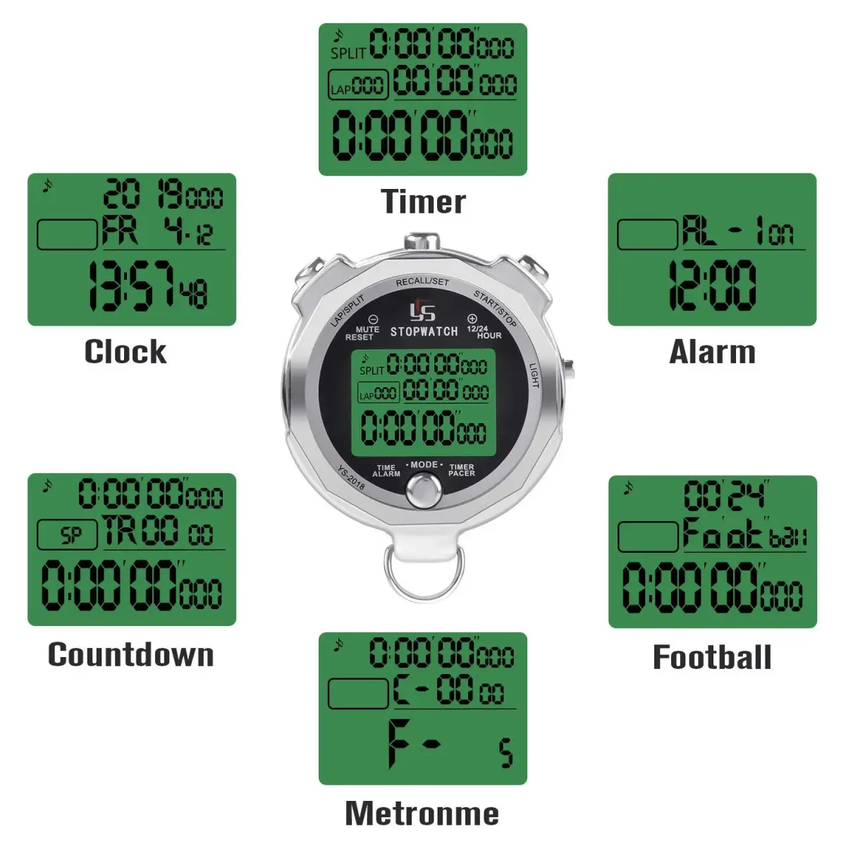 LAOPAO Metal Stopwatch Timer with Backlit & 100 Lap Memory | Large Display Digital Stop Watch for Coaches - view 2