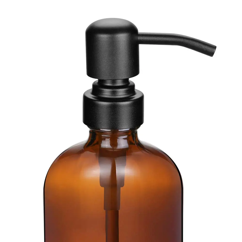 CHBJDAN Amber Glass Soap Dispenser 2 Pack 454ml (16 Oz) | Vintage Style with Matte Black Stainless Steel Pump - view 2
