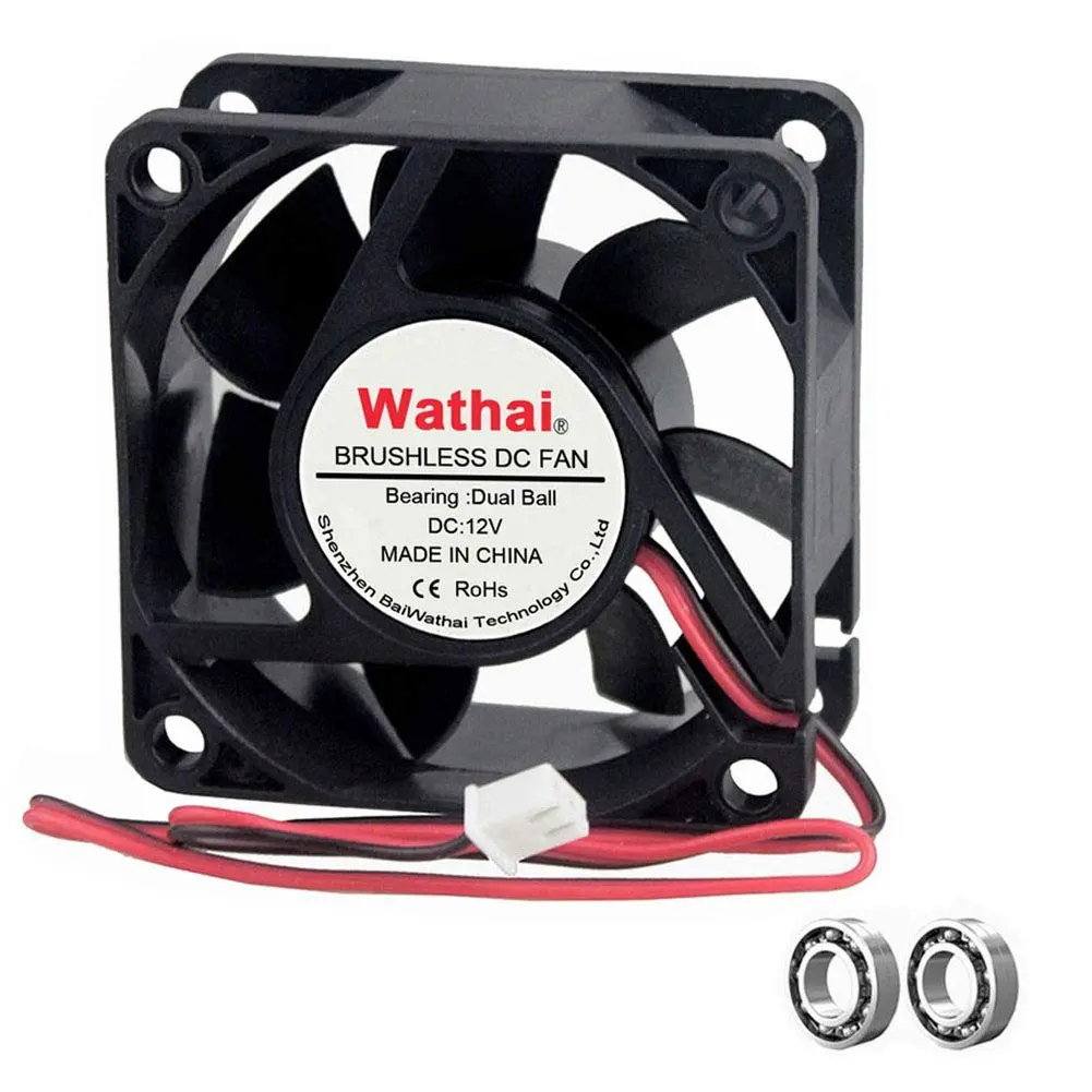 Wathai 60mm x 60mm x 25mm 12V DC Case Fan Brushless Cooling Fan Dual Ball 2P | 4700RPM, 25CFM, 37dBA, 50,000 hrs life - main product image