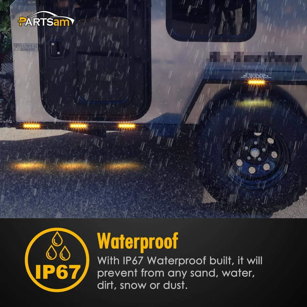 Partsam 10Pcs 3.8" Amber 6LED Side Marker Clearance Lights Waterproof | 12V Trailer & Truck Indicator - view 5
