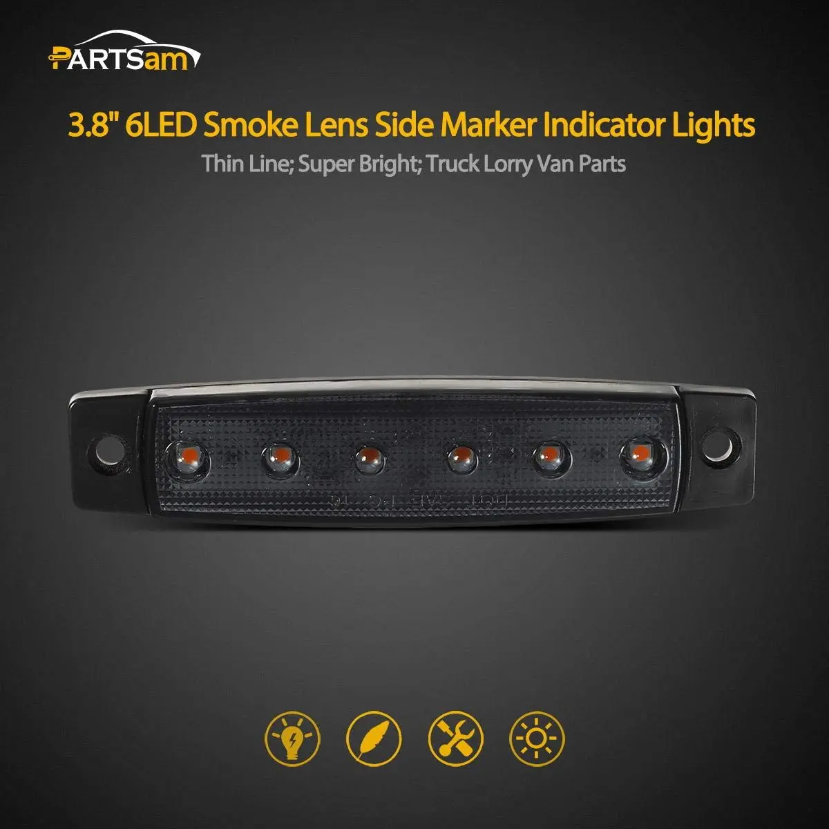 Partsam 10Pcs 3.8" Amber 6LED Side Marker Clearance Lights Waterproof | 12V Trailer & Truck Indicator - view 2