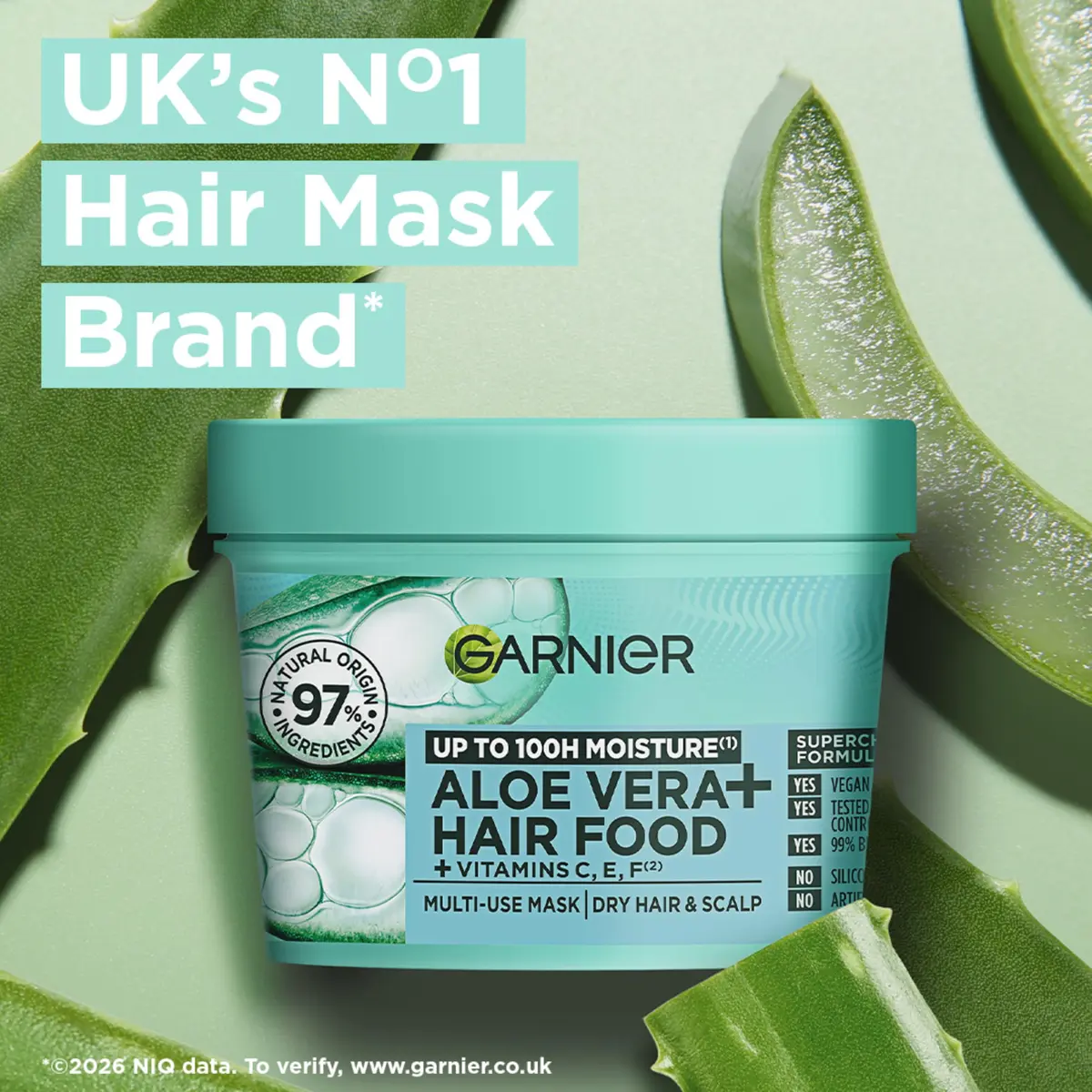 Garnier Aloe Vera+ Hair Food - 100h Moisture Mask 400ml | Deep Hydration for Dry Hair & Scalp - view 2