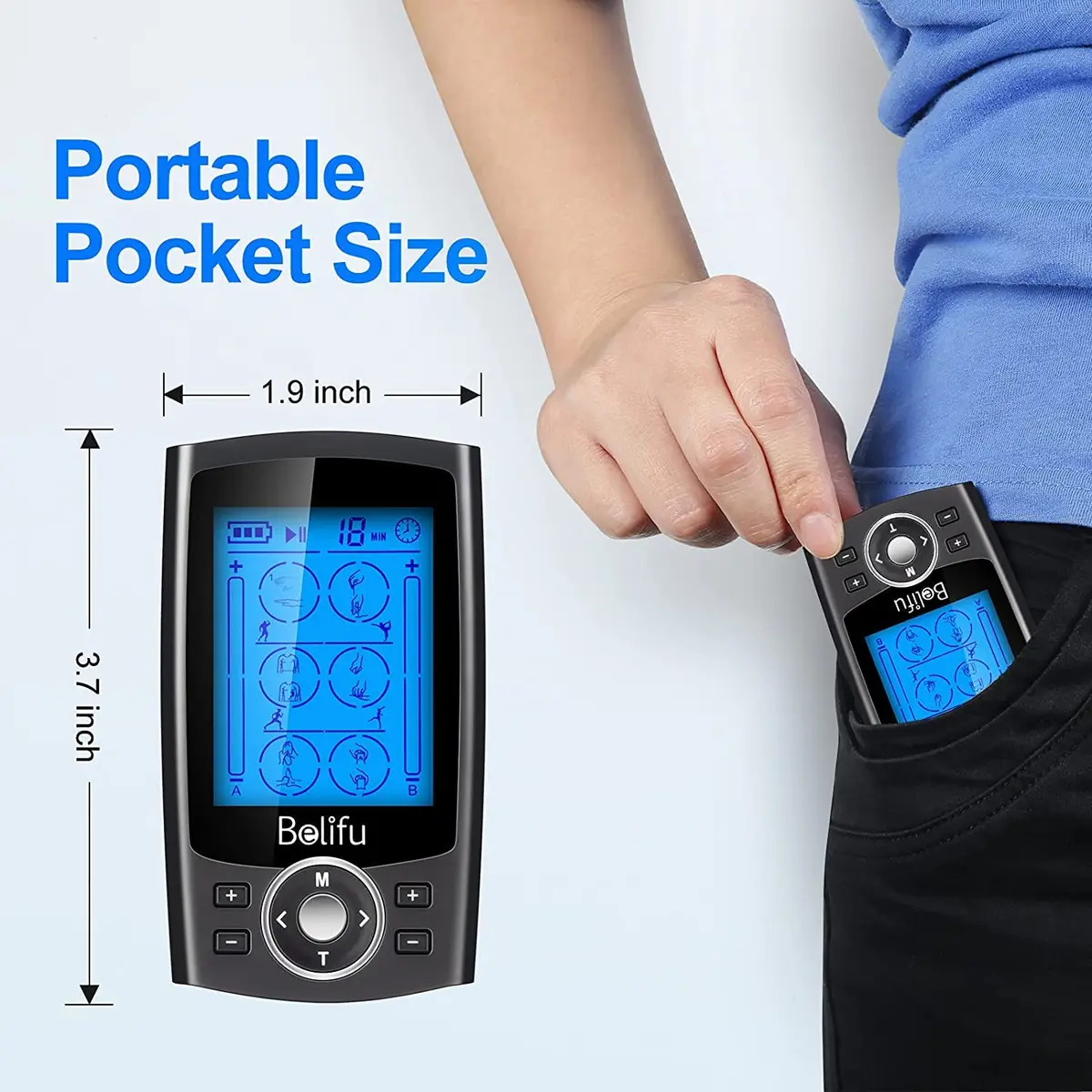 Belifu Dual Channel TENS EMS Unit 24 Modes Muscle Stimulator for Pain Relief Therapy with 10 Pads - view 3