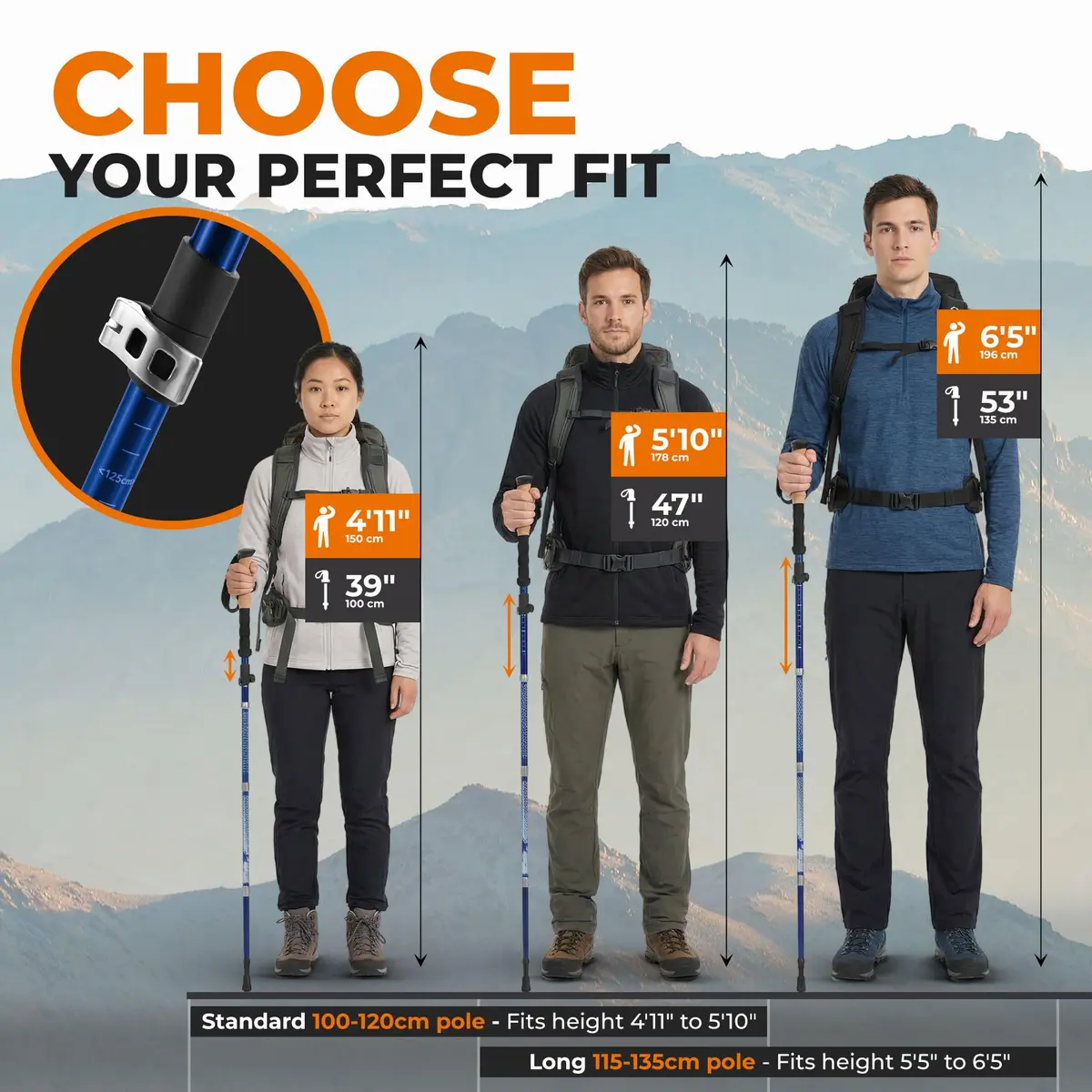 TREKOLOGY Trek-Z Hiking Trekking Poles, 2pc | Adjustable, Lightweight Aluminum, Collapsible for Men & Women - view 5
