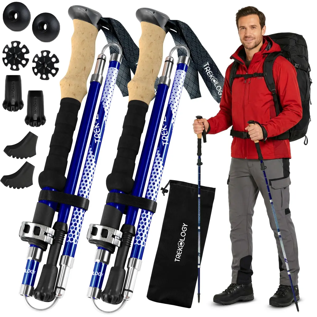 TREKOLOGY Trek-Z Hiking Trekking Poles, 2pc | Adjustable, Lightweight Aluminum, Collapsible for Men & Women - main product image