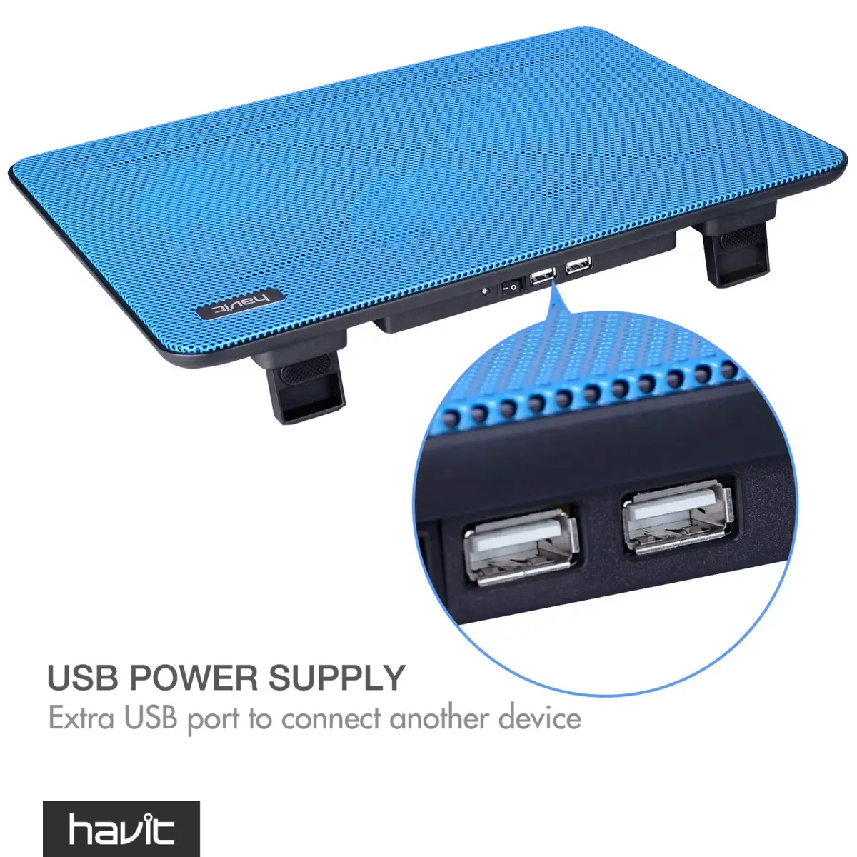 havit HV-F2056 Laptop Cooling Pad for 15.6-17 Inch Laptops, Blue | 3 Quiet USB-Powered Fans, 2 Height Settings - view 6